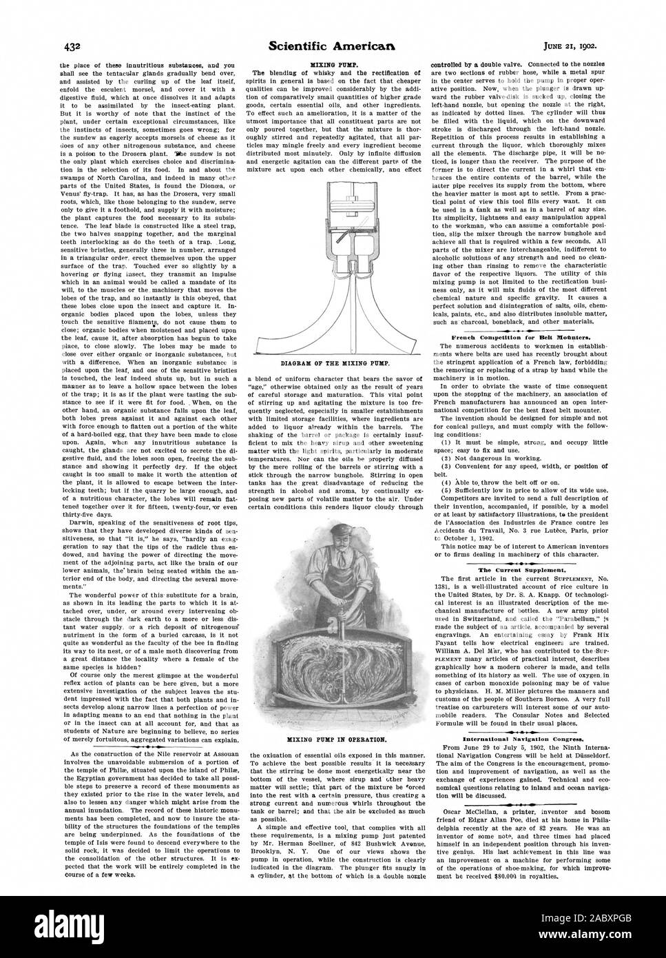 La pompe de mélange. Diagramme de la pompe de mélange. La pompe de mélange à l'opération. La concurrence française pour Motinters la courroie. Le supplément actuel. La navigation internationale Congrès., Scientific American, 1902-06-21 Banque D'Images