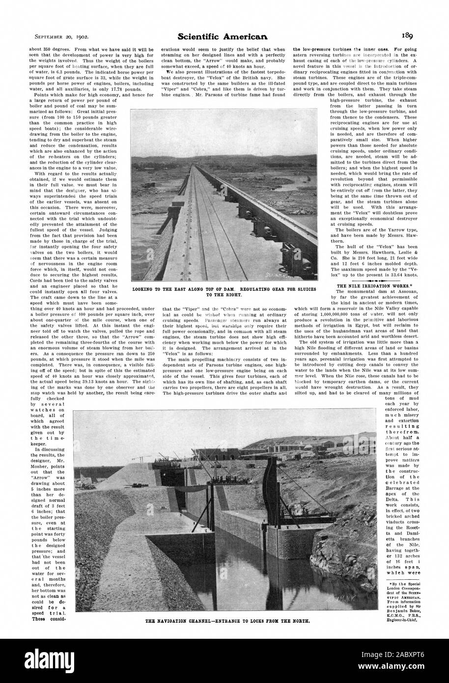 Avec le résultat donné par le chronométreur. pourrait être le père de pour une vitesse de procès. Ces consid. les turbines basse pression l'intérieur. Pour aller de l'IRRIGATION DU NIL. en résultant. Environ la moitié d'une astuce qui étaient américains IC. À L'EST LE LONG DU DESSUS DU BARRAGE. La régulation de vitesse POUR DES VANNES À LA DROITE. Le CHENAL DE NAVIGATION-ENTRÉE DE SERRURES DU NORD., Scientific American, 1902-09-20 Banque D'Images
