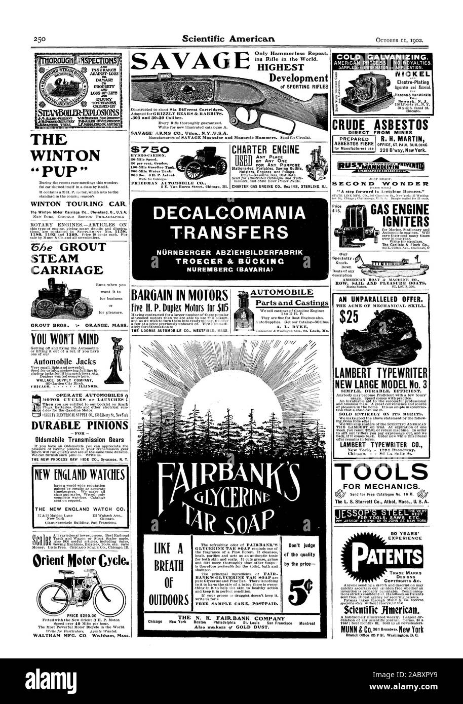 Hammerless seul fusil à répétition dans le monde. Plus haut développement d'ACTIVITÉS SPORTIVES RIFLES SAVAGE ARMS CO. Utique. N.Y.U.S.A. La WINTON ' ' PETITS WINTON TOURING CAR CHARIOT À VAPEUR GROUT BROS. '). ORANGE. La masse. Vous ne serez pas l'esprit Jacks Automobile CHICAG - Illinois. Négocier DANS LES MOTEURS 5 II. P. Moteurs Duplex pour 5 $ TOUTE PLACE PAR TOUT L'UN POUR N'IMPORTE QUEL BUT et moulages de pièces automobiles & Vandeyenter Washington Ayes. Saint Louis l'AMIANTE BRUT VE DIRECTEMENT À PARTIR DES MINES D'AMIANTE a préparé une deuxième WONDER OFFRE. 25 IIYDRO S750-carbone. 20-Mlle Vitesse. 20 pour louer. 9e. Réservoir à essence de 100 milles. 300- Banque D'Images