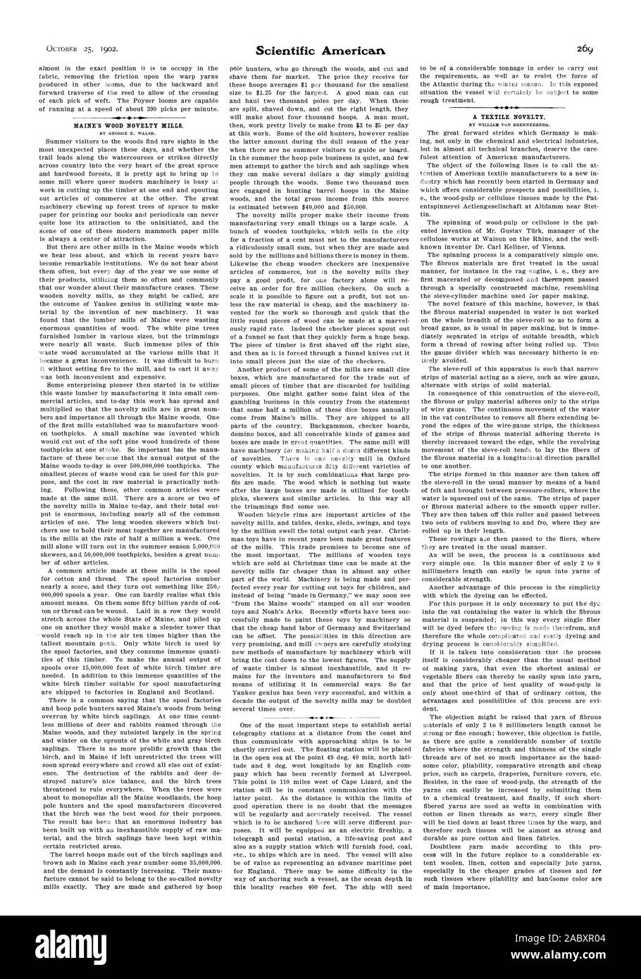 Bois DU MAINE NOUVEAUTÉ MILLS. Une nouveauté TEXTILE., Scientific American, 1902-10-25 Banque D'Images