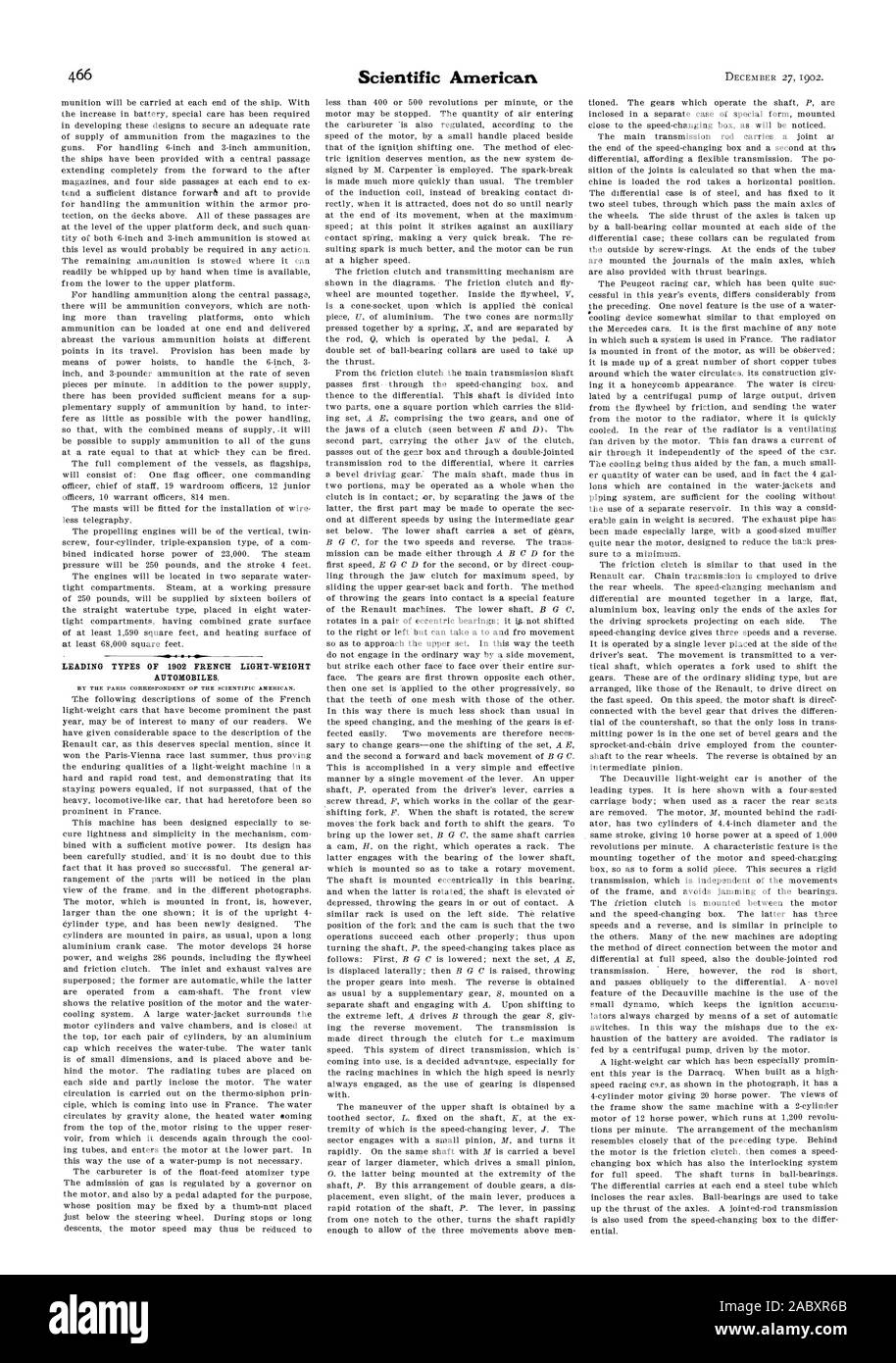 Principaux types de 1902 automobiles légers français., Scientific American, 1902-12-27 Banque D'Images