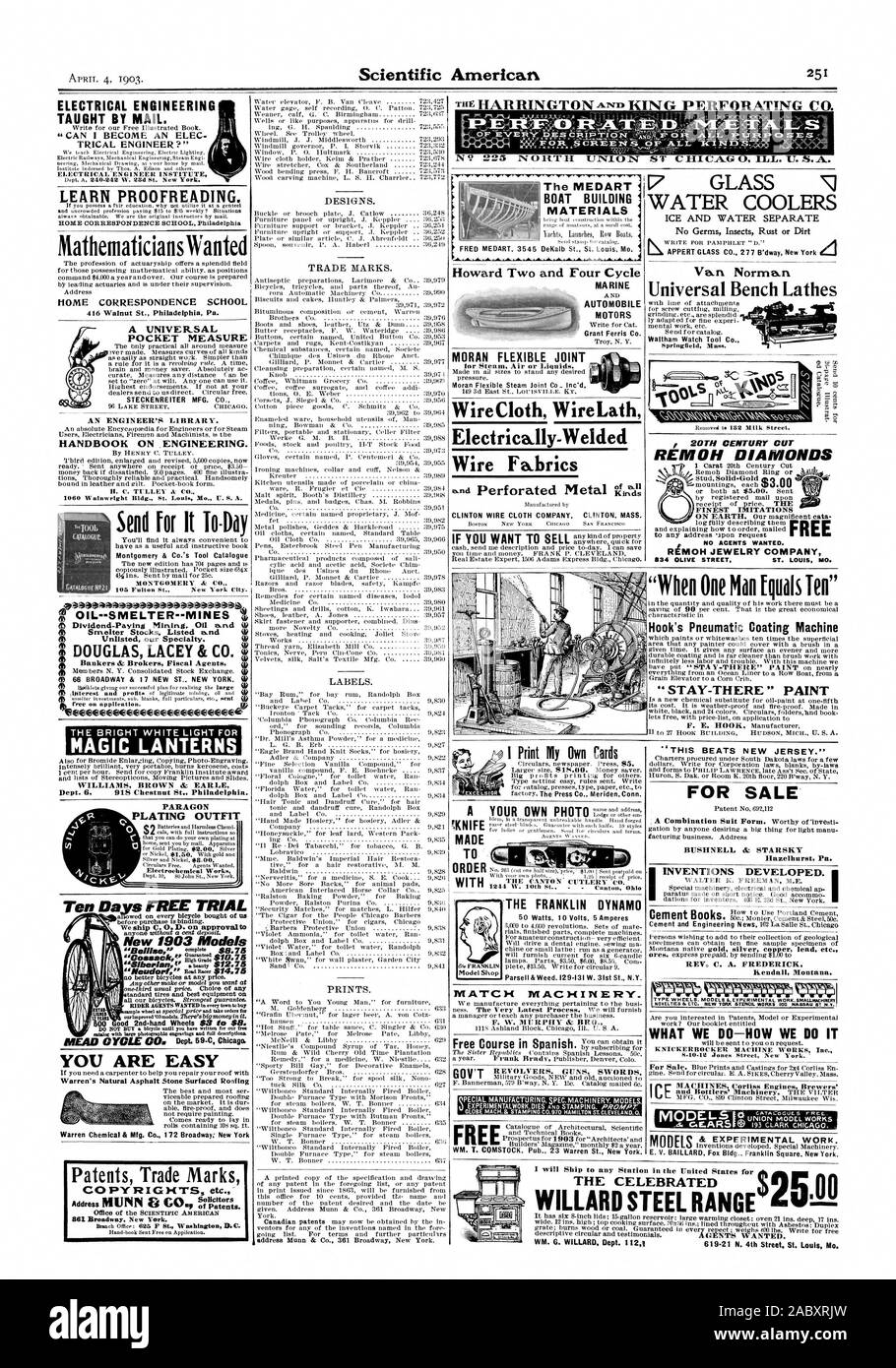 Il To-Da pour envoyer 105 Fulton St. New York City. L'OUTIL "Procureurs 91 Catalogue des brevets. Dessins et modèles industriels. Les marques. Les étiquettes. S'IMPRIME. Génie électrique DONNÉ PAR MAIL. Ingénieur électrique ?' apprendre la relecture. Les mathématiciens voulaient ACCUEIL ÉCOLE PAR CORRESPONDANCE 416 Noix de Philadelphie Pa. une pochette UNIVERSELLE MESURER STECKENREITER MFG. Un ingénieur CO.'S LIBRARY. Manuel sur l'ingénierie. 1080 Wainwright Bldg. Saint Louis États-unis ve : A. el-huile-FONDERIE Fonderie Mines (9 Actions cotées et banquiers W & courtiers d'agents fiscaux I (666 Broadway et 17 NOUVEAUX ST NEW YORK. ' 61 Yree sur demande. IV 10 jours Essai gratuit Banque D'Images