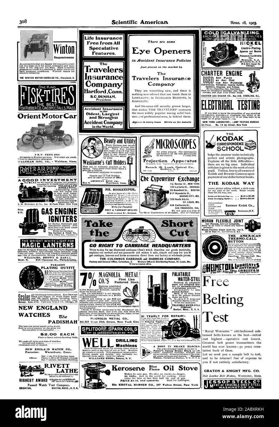 L'assurance-vie à l'abri de tous les reatures. Il y a des ouvreurs d'oeil dans les polices d'assurance-Jilccident juste mis sur le marché par The Travelers Insurance Company The Travelers Insurance Company Hartford Connecticut s.c.DUNHAll. Le président. Dans l'assurance-accidents l'accident dans le monde de l'entreprise. Aller DROIT À L'ADMINISTRATION CENTRALE DU CHARIOT LE CHARIOT D'UNE SOCIÉTÉ DU FAISCEAU DE COLUMBUS. Usine et bureau général Columbus 0. Bureau de l'ouest & la distribution de St Louis maison Beauté et utilité ve'Washhurne dossiers hors aide-comptable M. Écrire pour brochure. Avis & TARRANT MFG Co. 1MICROSCOPtS Bausch Lomb appareil de projection Banque D'Images