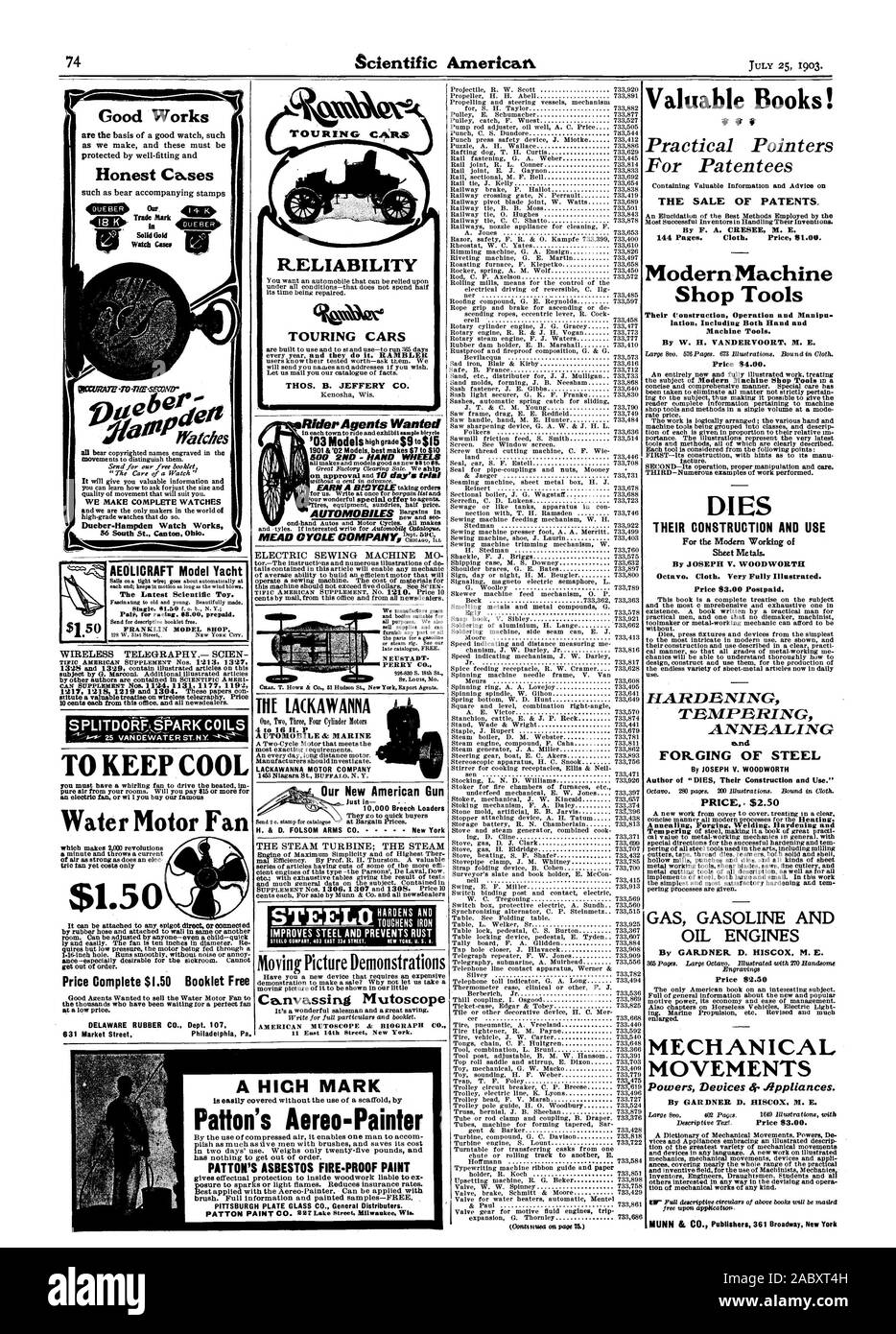 MURAT -70 DIE-DEUXIÈME 1 Dueber-Hampden montre fonctionne ' 56, rue du sud de l'Ohio Canton. AEOLICRAFT Yacht modèle les dernières informations scientifiques jouet. Pali pour la course. 8,00 $ payé. Modèle FRANKLIN SHOP la télégraphie sans fil.- SCIEN POUR GARDER L'eau fraîche du ventilateur du moteur complet Prix 1,50 $ 1,50 $ Brochure gratuitement Déménagement Photo américain MIITOsCOPE Démonstrations & BIOGRAPH CO. East 14th Street New York. Livres précieux ! Pointeurs pratique pour les titulaires de LA VENTE DE BREVETS Modern Machine Shop Tools leur Construction Exploitation et manipu lation y compris les deux main et machines-outils. Par O. H. VANDERVOORT. M. E. MEURT LEUR Banque D'Images