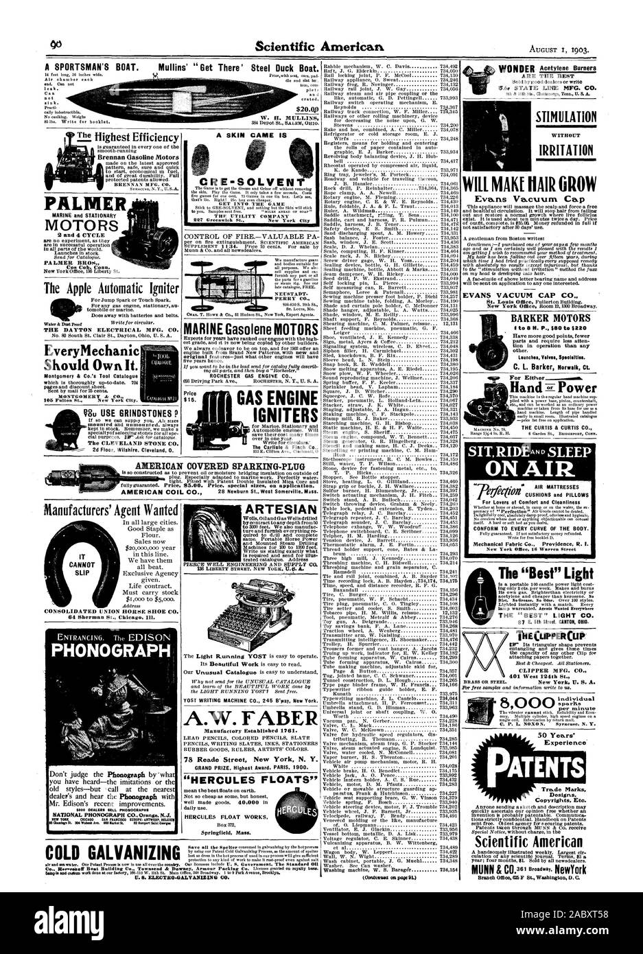 Un bateau du sportif. Mullins' 'y arriver" Bateau de canard en acier. Les allumeurs MOTEUR À GAZ Carlisle & Finch LA MACHINE À ÉCRIRE YOST CO. 245 B'way, New York. Une ENTRÉE DE LA PEAU EST CRE-solvant Springfield Massachusetts AMÉRICAIN ARTÈSIENNE COUVERTS ÉTINCELLES-PLUG U. El. GlALVANIZING ELECTWO.00. Galvanisation à froid 2 et 4 CYCLE PALMER BROS. Conn. Cos Cob l'Apple de l'allumeur automatique ÉLECTRIQUE DE DAYTON Le MFG. Il EveryMechanic CO. propre. Montgomery & Co. pour le catalogue de l'outil CLEVELAND STONE CO. 2 ème étage. Wilshire. Cleveland 0. Agent Evans voulait LA DÉPRESSION CO. à 8 MOTEURS BARKER H. P. $80 à $220 lance Wm Banque D'Images