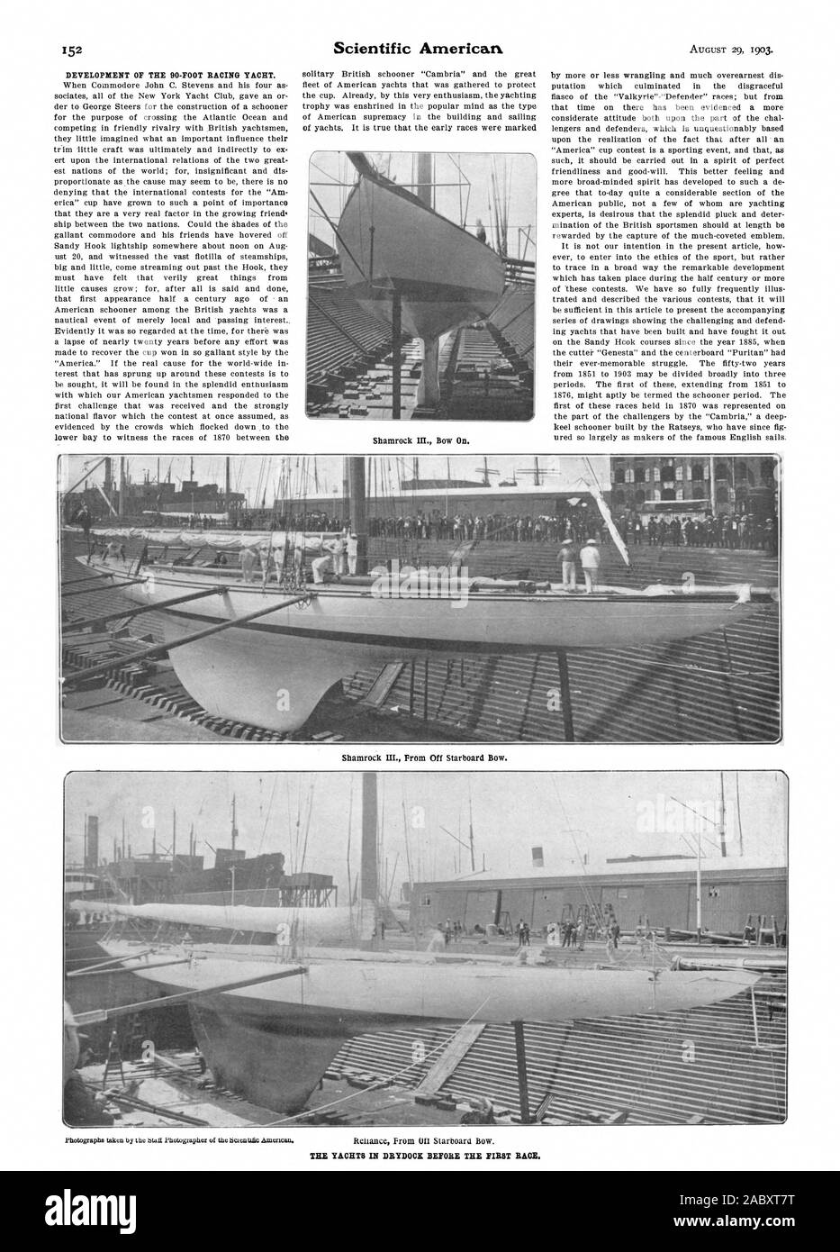 Développement de l'yacht de course de 90 pieds. Lorsque le Commodore John C. Stevens et ses quatre comme sociates tous du New York Yacht Club a donné un ou der pour George Steers pour la construction d'une goélette dans le but de traverser l'océan Atlantique et en compétition dans une rivalité amicale avec les navigateurs britanniques ils peu imaginé ce qu'une importante influence leur embarcation garniture a été finalement et indirectement à l'ert ex sur les relations internationales des deux grandes nations de l'est du monde ; pour l'insignifiante et dis proportionné comme la cause peut paraître on ne peut nier que l'international Banque D'Images