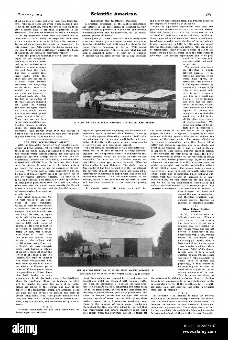 Le SANTOS-DUMONT N° 10 sur l'ASCENSION DES SON PREMIER OCTOBRE, LE NOUVEAU DIRIGEABLE SANTOS-DUMONT. Étape importante dans la traction électrique. ANES., Scientific American, 1903-11-07 Banque D'Images