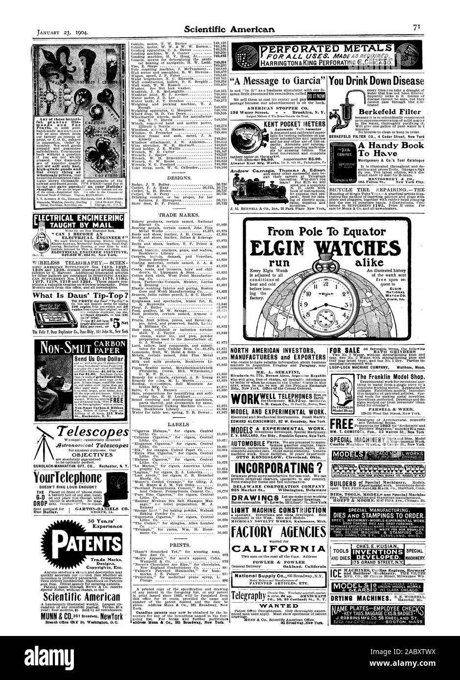 9 MANUFACTURIERS ET EXPORTATEURS DU CANADA M. A. SERAFINI Rivadavia St. 775 Buenos Aires Argentine modèle et le travail expérimental. & Le travail expérimental. OTTO KONIGSLOW Cleveland Ohio. L'intégration ? Société du Delaware COMPANY 928, rue du marché la Wilmington Delaware MICHIGAN NOVELTY WORKS Kalamazo Midi. Agences d'USINE CALIFORNIE ek FOWLER FOWLER General Delivery Oakland California ARTICLES BREVETÉS ETC. de plus en plus voulu partir & Co. Scientific American Office. 861 Broadway New York. LOOP-LOCK MACHINE COMPANY Waltham Mass. le modèle Franklin Shop. PARSELL dc MODÈLES MAUVAISES HERBES 970 HAMILTON ST. CLEVELAND 01-410. Trop Banque D'Images