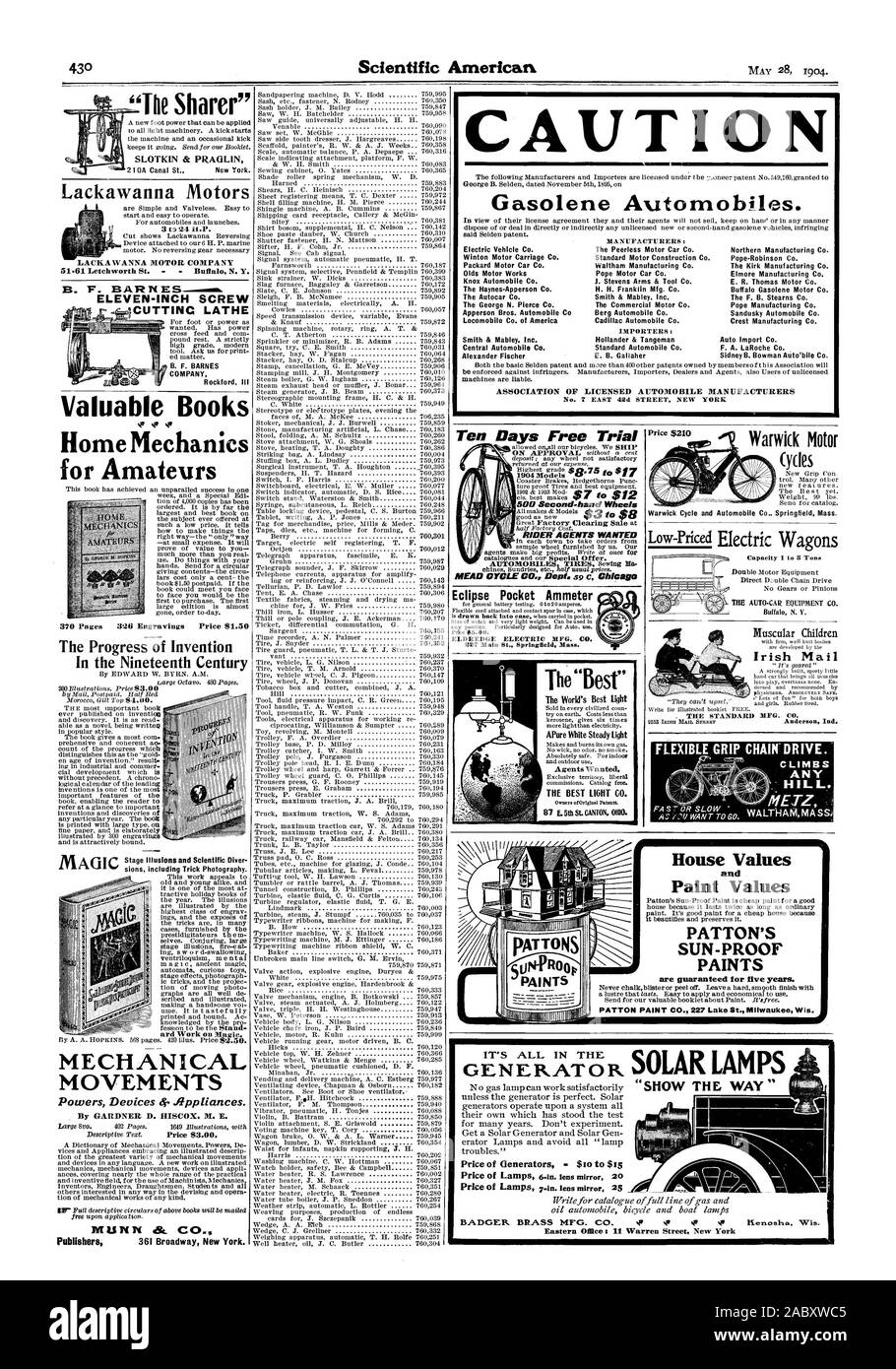 370 Pages 3:26 gravures : 81.50 Les progrès de l'invention au xixe siècle sions y compris truc la photographie. Les mouvements mécaniques Appareils Pouvoirs 4. Les appareils. Par GARDNER D. HISCOX M. E. ATTENTION essences pour moteurs automobiles. ASSOCIATION CANADIENNE DES FABRICANTS D'AUTOMOBILE SOUS LICENCE ET LES VALEURS Les valeurs de la chambre de peinture PEINTURES Patton Sun-Proof Peinture Peinture est bon marché pour un bon dix jours d'essai gratuit Modèles 1904 Deuxième SOO-volants de RIDER VOULAIT AGENTS CYCLE HYDROMEL C Dept. s9 c. Chicag ampèremètre poche Eclipse les meilleurs au monde la lumière blanche pure lumière constante voulait agents la meilleure lumière. Cycle de Warwick et Banque D'Images