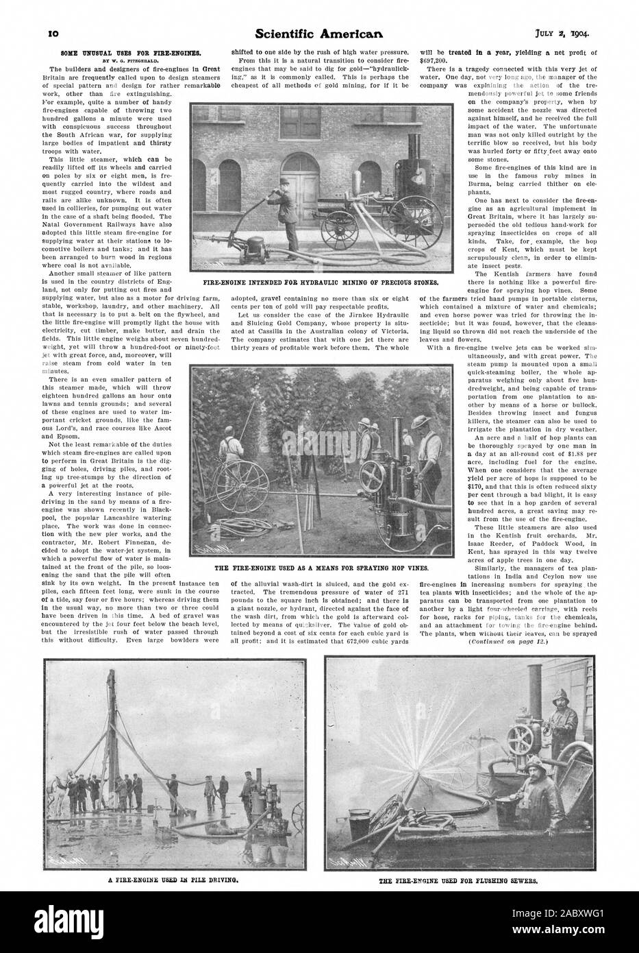 Certaines utilisations inhabituelles POUR LE FEU.LES MOTEURS. Par 4I. W. FITZGERALD. Le camion des pompiers UTILISÉ COMME MOYEN POUR LA PULVÉRISATION HOP VIGNES. Un moteur UTILISÉ DANS DES PIEUX., Scientific American, 1904-07-02 Banque D'Images