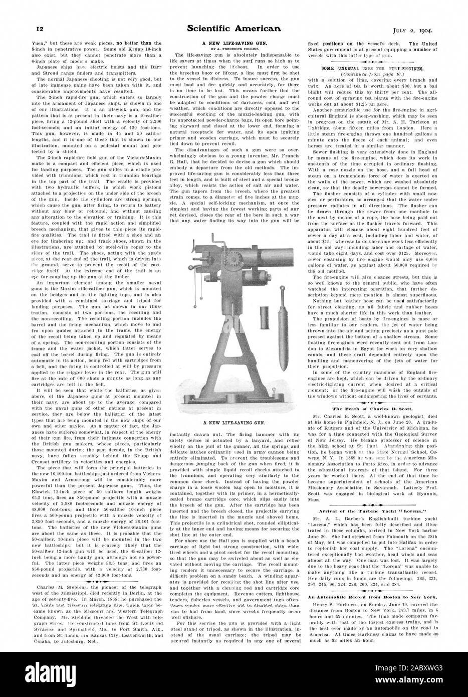 Certaines utilisations inhabituelles pour les moteurs. Le Beath de Charles B. Scott. Une automobile notice the Boston à New York., Scientific American, 1904-07-02 Banque D'Images