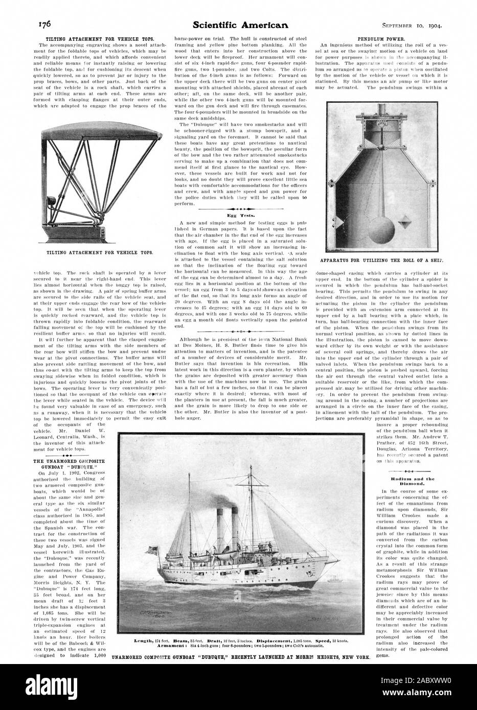 Pièce jointe de l'inclinaison du véhicule. La canonnière COMPOSITE UNARMORED. UBUQUE «^' Egg Tests. Pendule de puissance. Appareils pour l'UTILISATION DE LA BOBINE D'UN NAVIRE. Dadlutn et le diamant. VNARMORED «UBUQUE CANONNIÈRE COMPOSITE' a récemment lancé à MORRIS HEIGHTS NEW YORK., Scientific American, 04-09-10 Banque D'Images