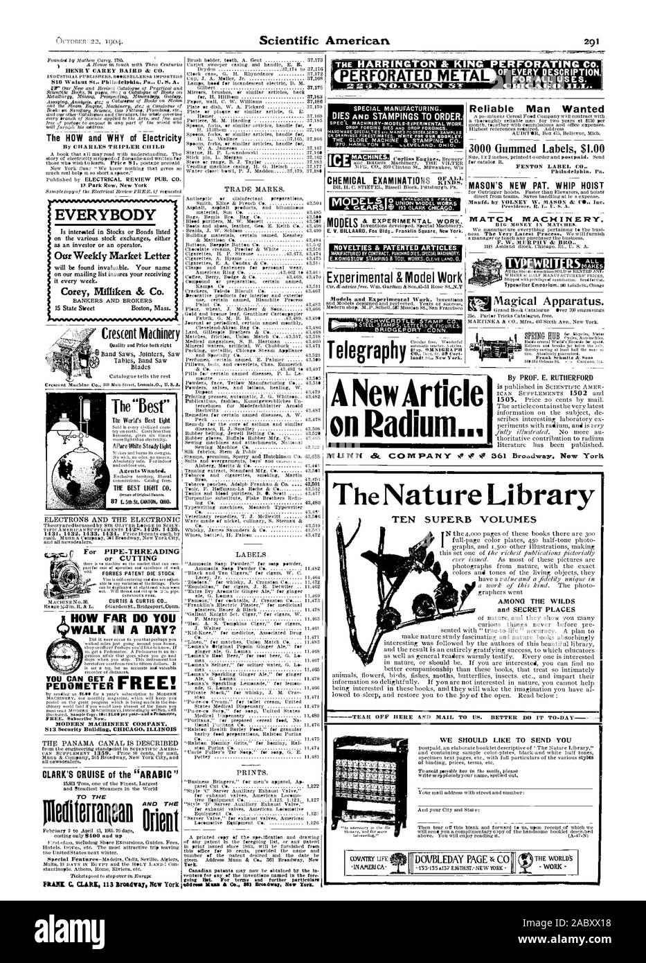 HENRY CARET BAIRD & (JO. 810 Walnut St Philadelphia PA U.S.A. POUR TUYAU-threading ou COUPE CURTIS & CURTIS C LES MACHINES D'ENTREPRISE. 813 Bâtiment Sécurité CHICAGO. Les étiquettes de l'Illinois New York. dame Kam 0o." $51 Broadway Maintenant vous. Fabrication spéciale. Meurt ET EMBOUTIES POUR COMMANDER.1 K NOUVEAUTÉS & articles brevetés et le modèle expérimental du pont de travail.Por1 CON'N. Fiable la télégraphie homme voulait 3000 étiquettes gommé 1,00 $ Philadelphie Pa. PAR PROF. E. Rutherford le comment et pourquoi de l'électricité par CHARLES ENFANT TRIFLER 13 Park Row New York TOUT LE MONDE Notre marché hebdomadaire Lettre Corey Milliken & Co Banquiers et Banque D'Images