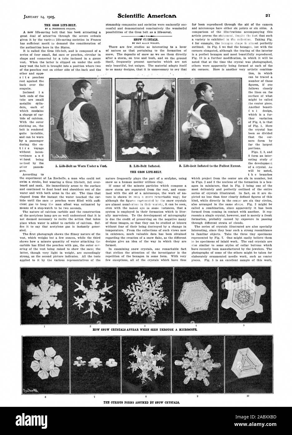 Par FREDERICK A. COLLINS. Scientific American des cristaux de neige. Par jour ALLEN WILLEY. 2. Life-Belt gonflé. Le GROS DE LA CEINTURE DE LA VIE. 8. Life-Belt gonflés à la pleine mesure. 3, 1905-01-14 Banque D'Images