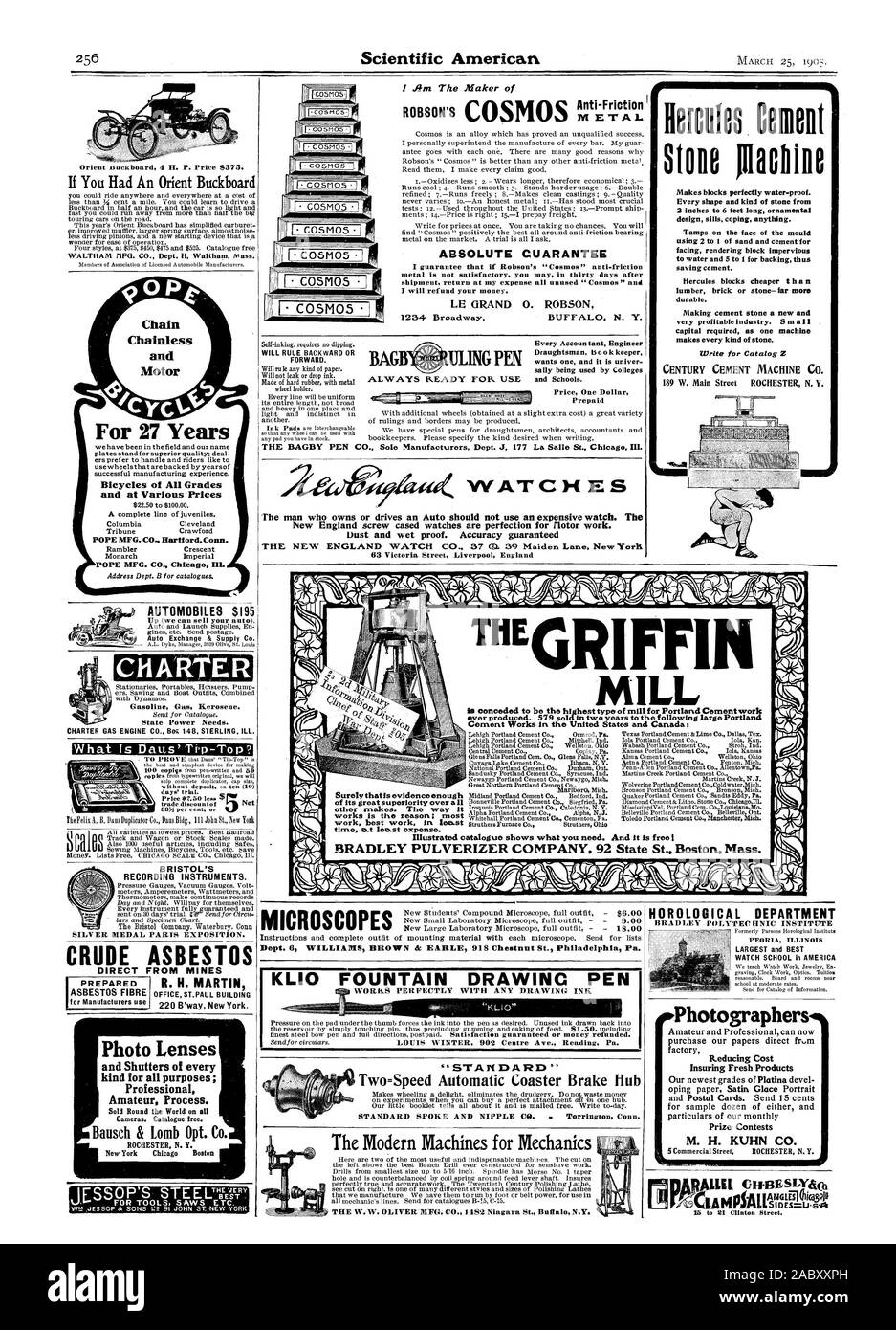AUTOMOBILES 195 INSTRUMENTS D'ENREGISTREMENT DE BRISTOL. L'AMIANTE BRUT Lentilles Photo et volets de chaque genre pour toutes les fins ; processus d'Amateur. Des caméras. Catalogue gratuit. Bausch & Lomb Opt. Co. ROCHESTER N. Y. New York Boston Chicag DIRECTEMENT DE MINES R. H. MARTIN 220 B'way, New York. Préparé pour les fabricants de fibres d'Amiante Argent utiliser si vous avez eu un Buckboard Orient 0 P de tous les niveaux et à différents prix PAPE MFG. CO.. HartiordCoim Le pape MFG. CO. Chicag Ill. pendant 27 ans de l'Américain scientifique moteur --1 cosmos Cosmos Les Montres homme qui possède ou conduit une auto devrait pas utiliser un coûteux watch Banque D'Images