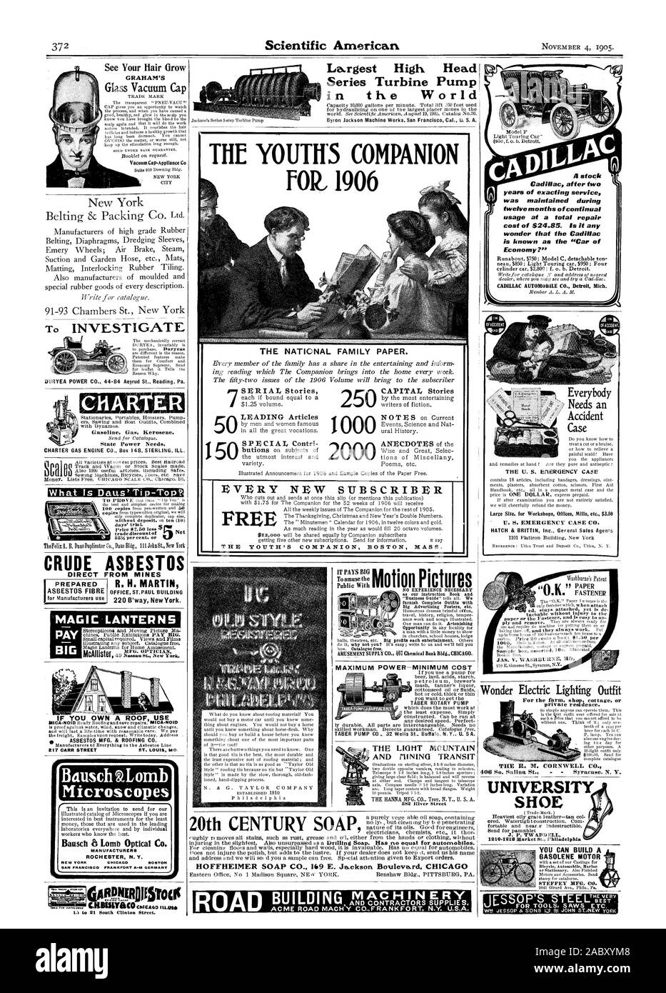 Le COMPAGNON IDÉAL POUR LES JEUNES 1906 Cadillac après deux années de service rigoureux a été maintenue pendant douze mois d'utilisation continue à une réparation totale coût de $24,85. Est-il étonnant que la Cadillac est connue sous le nom de 'Voiture de l'économie ?" LA FAMILLE NATIONALE PAPIER. 250 1000 2000 Histoires ITPAYSBIG Avec CAPITAL Public lanternes magiques PAYER LA LUMIÈRE BIG MOUNTAIN ET CIINING FABRICANTS NEW YORK TRANSIT CHICAG BOSTON SAN FRANCISCO FRANKFORT ALLEMAGNE H EIMEAGOILL.DSD 1. : au 21 South Clinton Street. ACME ROAD MACH 'Y FR FRANKFORT N.Y. U.S.A. Plus haute tête série pompe à turbine au monde Voir vos cheveux Banque D'Images