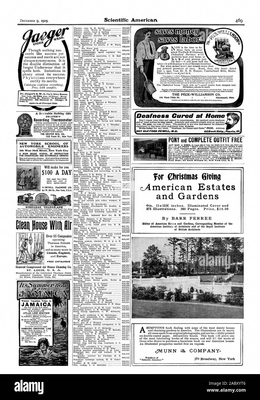 Le thermomètre d'enregistrement DRAPER DRAPER MFG. C 146 West 56th Street New York City POUR LES CHAUFFEURS ET LES PROPRIÉTAIRES D'AUTOMOBILE J'Jaeger S. O. S. Co.'s propres magasins WIRELESS TELEGRAPH 'pour Noël Donner merican Estates et jardins par BARR FERREE $100 PAR JOUR BARTELL flACKINE LA JAMAÏQUE C SERVICE EN LIGNE de l'ATLAS .HAMBURG AMERICAN LINE La surdité guérie à la maison le PECK-WILLIAMSON CO. d'éditeurs, Scientific American, 1905-12-09 Banque D'Images