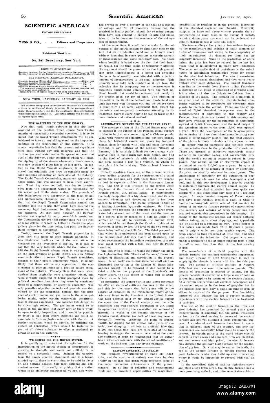 SCIENTIFIC AMERICAN n° 31 Broadway. New York NEW YORK Samedi 20 janvier 1906. Dans les galeries du tuyau du nouveau métro. Nous devrions utiliser le système métrique. D'autres systèmes, POUR LE CANAL DE PANAMA. ELECTRO-technique, 1906-01-20 LES INDUSTRIES. Banque D'Images