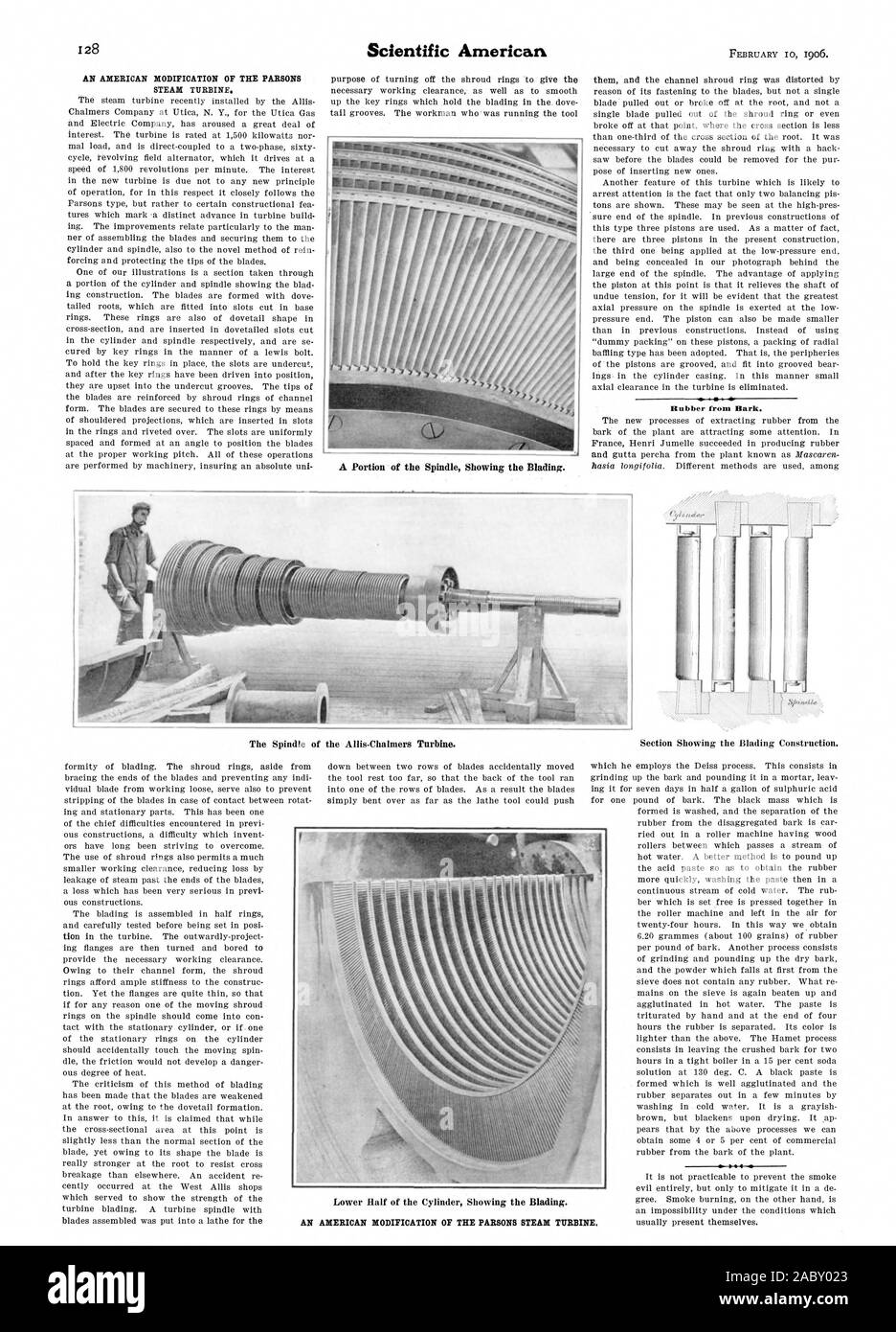 À partir de l'écorce en caoutchouc. L'axe de l'article montrant l'Roller Construction. 10 41 Moitié inférieure du cylindre montrant la reliure., Scientific American, 1906-02-10 Banque D'Images