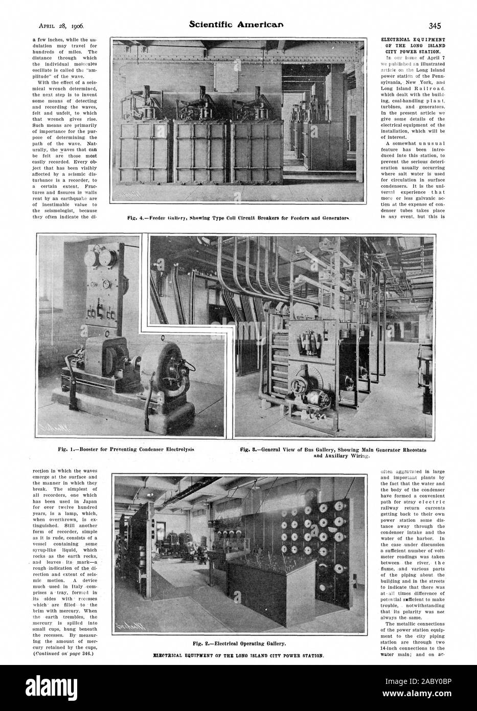 Fig. 4. Galerie présentant d'alimentation bobine type disjoncteurs des génératrices d'engraissement et d'ÉQUIPEMENTS ÉLECTRIQUES DE LA VILLE DE LONG ISLAND POWER STATION., Scientific American, 1906-04-28 Banque D'Images