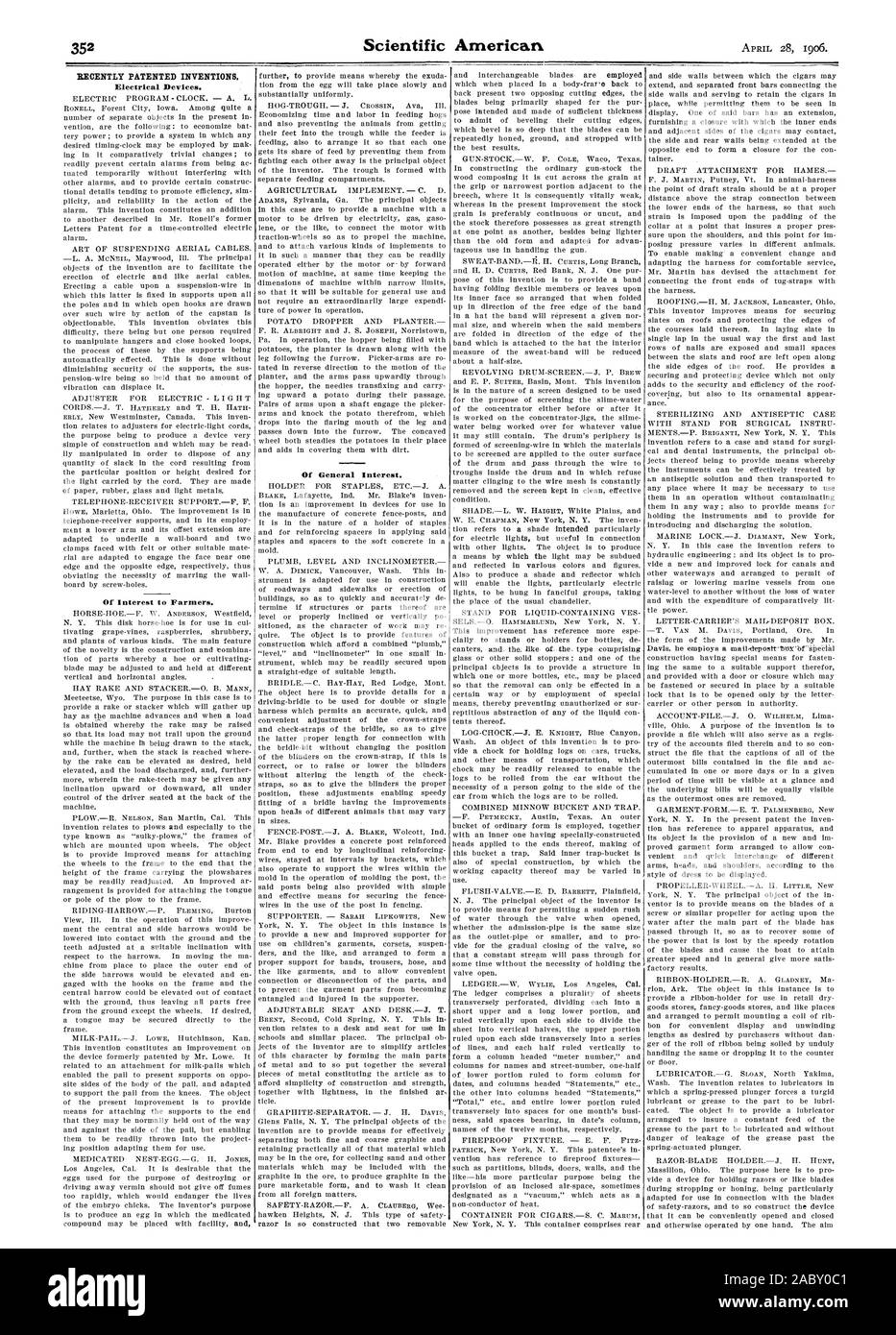 Récemment les inventions brevetées. Les appareils électriques. D'intérêt pour les agriculteurs. D'intérêt général, Scientific American, 1906-04-11 Banque D'Images
