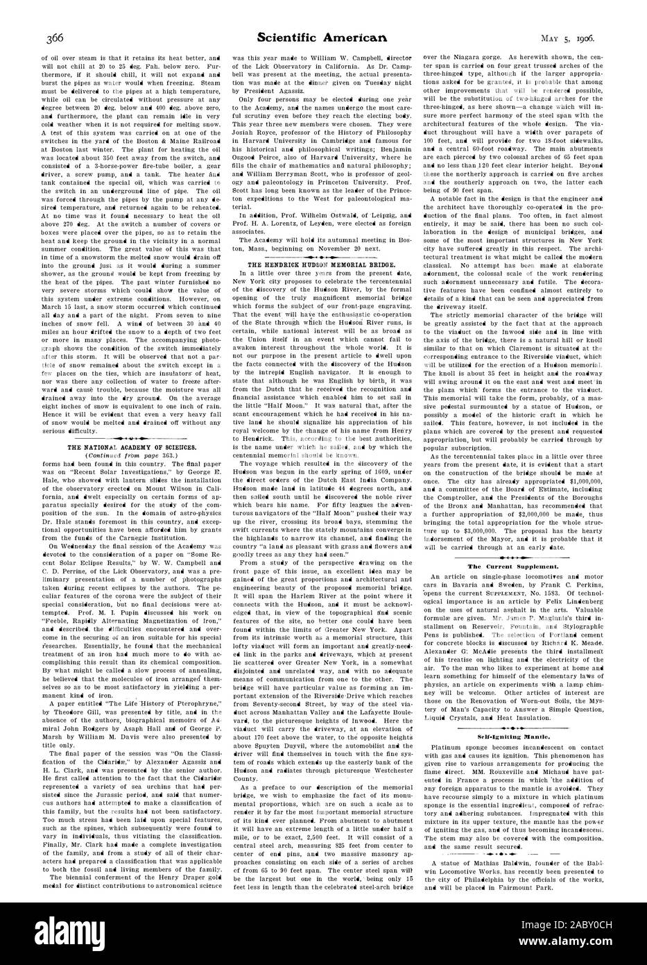 L'HUDSON HENDRICK MEMORIAL BRIDGE. Le supplément actuel., Scientific American, 1906-05-05 Banque D'Images
