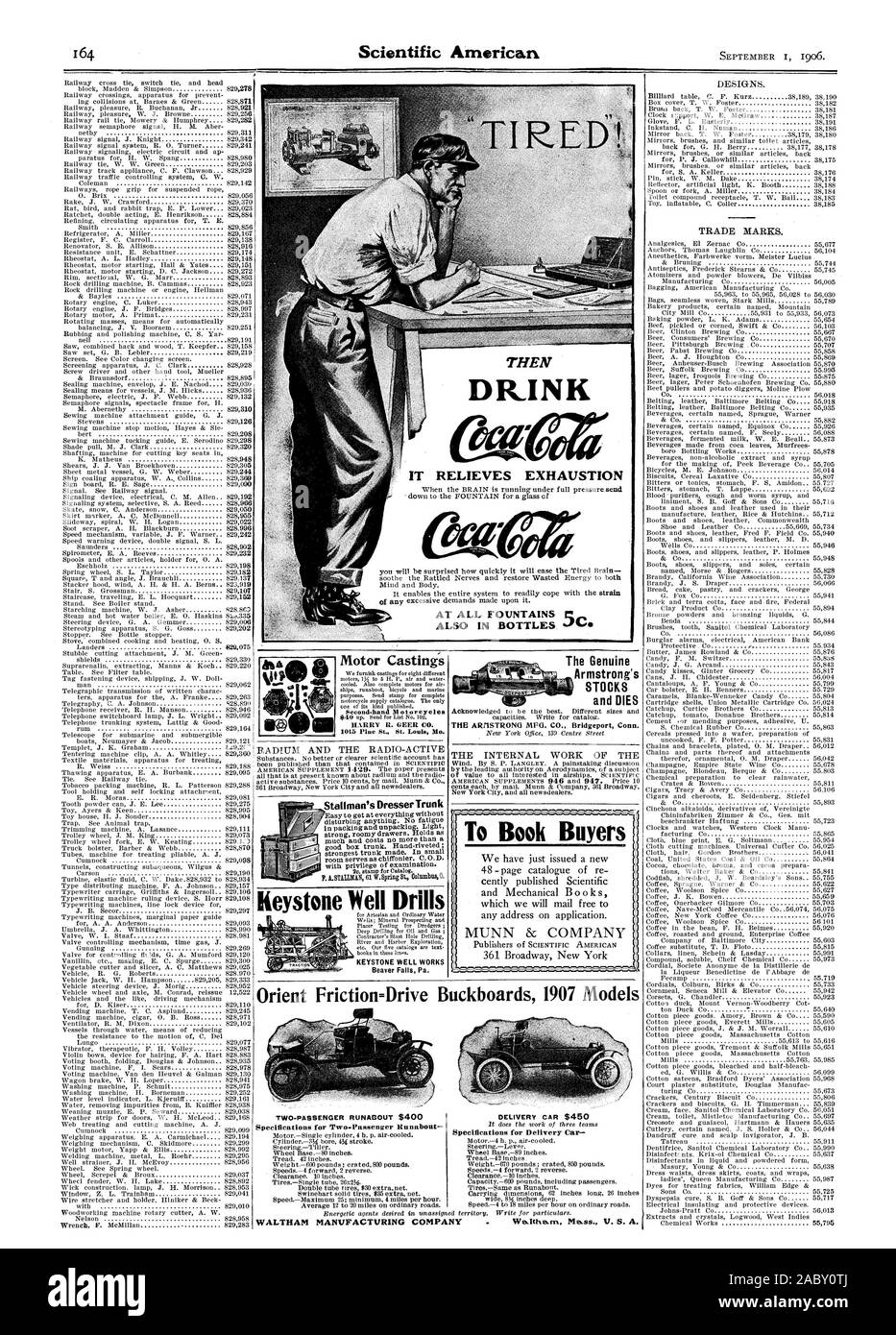 À TOUTES LES FONTAINES q'il soulage l'épuisement et Keystone Keystone travaille à bien des exercices d'acheteurs de livres LES MARQUES. Les stocks d'Armstrong, véritable moteur meurt et Castings Stallman Tronc Dresser Friction Orient =Drive Buckboards Modèles 1907, Scientific American, 1906-09-01 Banque D'Images