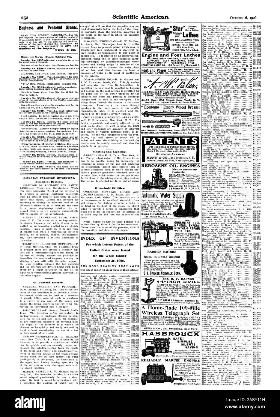 Entreprise et Personnel veut. tous les cas, il est nécessaire de donner le numéro de l'enquête. NUNN az CO. Enquête no 8385.-voulait une machine pour imprimer récemment des inventions brevetées. Les appareils électriques. D'Intérêt Général. Le chauffage et l'éclairage. Les services publics à la personne. INDEX DES INVENTIONS pour lesquelles Lettres patentes de l'United States ont été émises pour la semaine se terminant le 25 septembre 1906. Et chaque roulement CETTE DATE le moteur et le pied des tours d'USINAGE OUTILS ET FOURNITURES. tenues Les meilleurs matériaux. Finition meilleure. Gratuit Lead-Colored 4 catalogue dc Crayons Ardoise Bandes de caoutchouc. Les encres des gommes Règles porte-stylets Banque D'Images