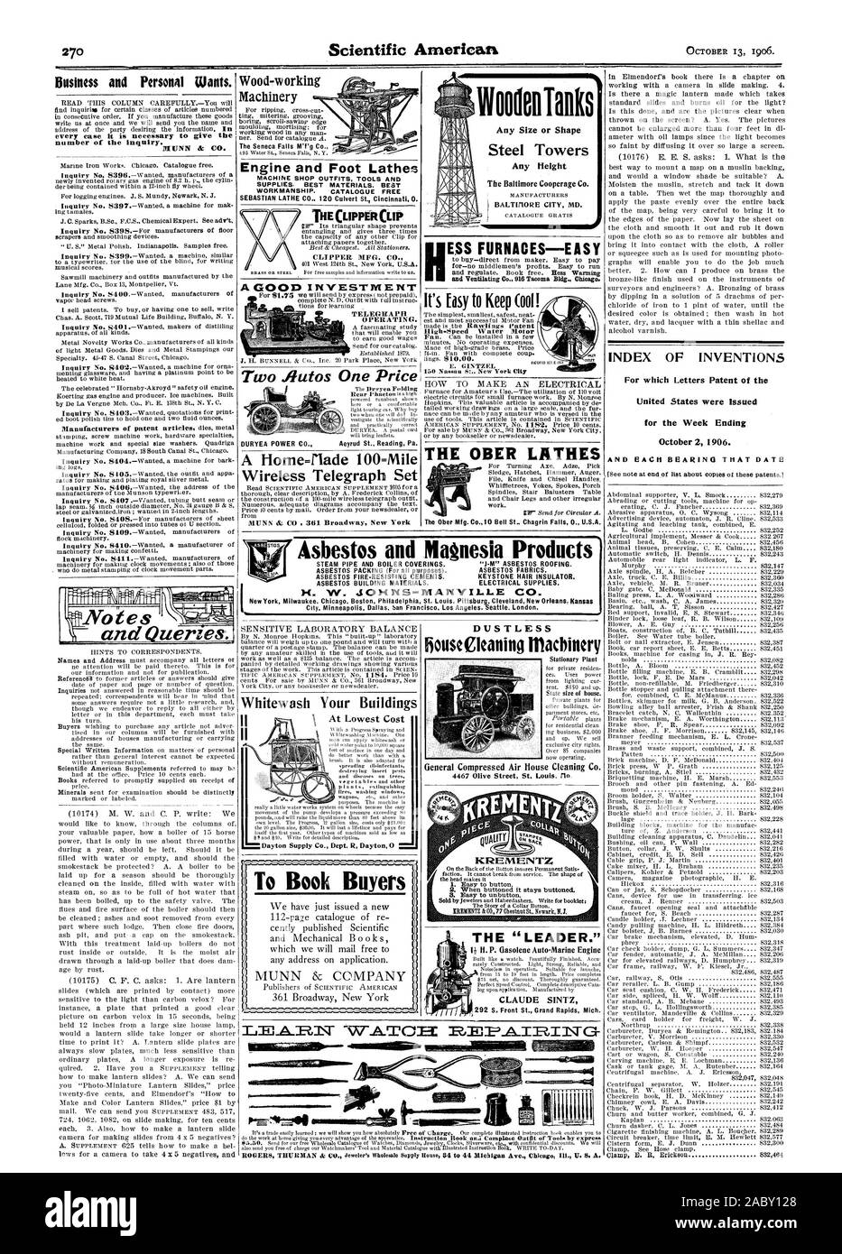 Entreprise et personne4I veut. tous les cas, il est nécessaire de donner le numéro de l'enquête. et j'uerzes. Machines à bois le Seneca Falls M'f'g C le moteur et le pied des tours d'USINAGE OUTILS ET FOURNITURES. tenues Les meilleurs matériaux. Finition meilleure. Catalogue gratuit SEBASTIAN LATHE CO 120, rue du ponceau Cincinnati 0. Un bon investissement d'exploitation telegraph. Aeyrud Lire Saint Pa. DURYEA POWER CO. A Home =rlade 100-Mile télégraphe sans fil Set réservoirs en bois n'importe quelle taille ou forme Tours d'acier n'importe quelle hauteur le Baltimore Co. BALTMORE CITY MD. et de ventilation 00916 Tacoma Bldg. Chicago. Il est facile de Banque D'Images