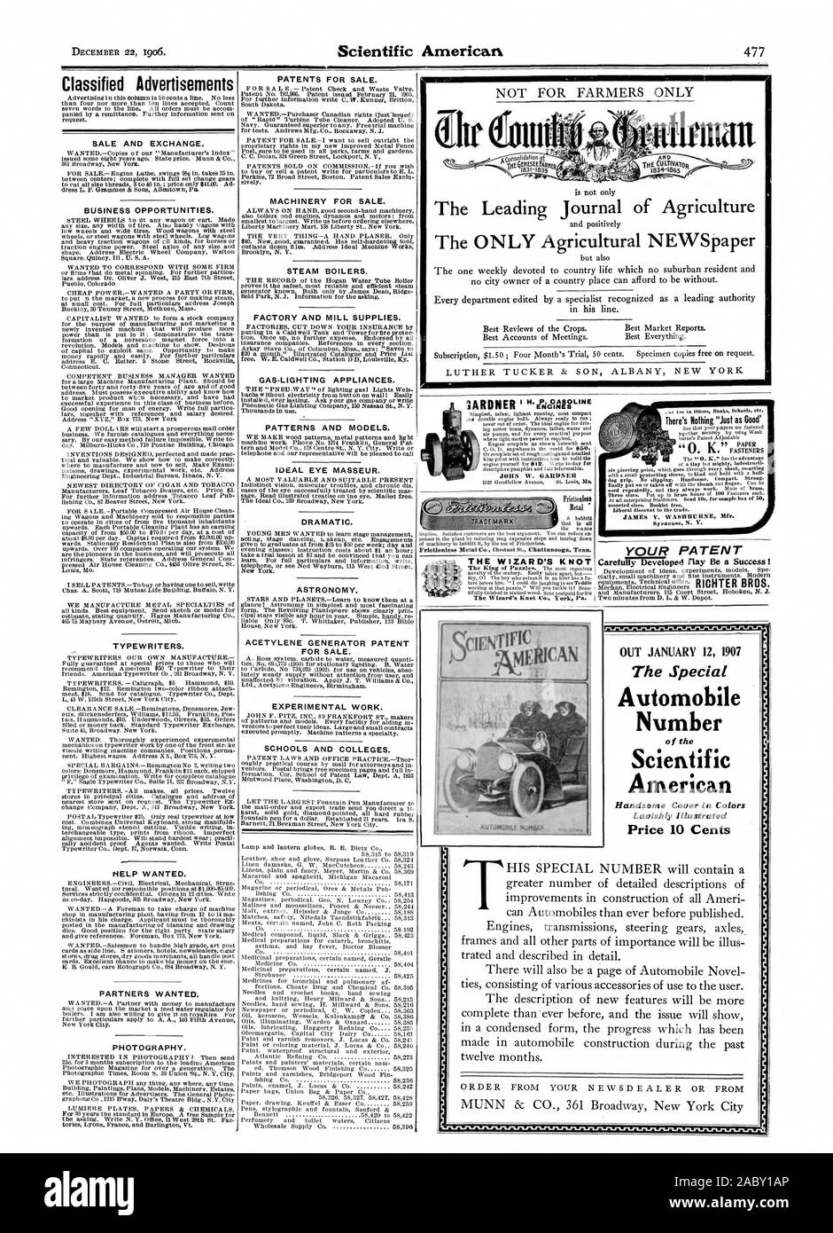 La Grande Revue de l'Agriculture le seul journal agricole Annonces Vente et l'échange. Occasions d'affaires. Les machines à écrire. HELP WANTED. Partenaires recherchés. La photographie. Les brevets pour la vente. Machines pour la vente. Chaudières à vapeur. Fournitures d'USINE ET D'USINE. Les appareils d'éclairage au gaz. Motifs et modèles. MASSEUR OCULAIRE idéal. Spectaculaire. L'ASTRONOMIE. Générateur d'ACÉTYLÈNE BREVET POUR LA VENTE. Le travail expérimental. Les écoles et les collèges. Il n'y a rien de moteurs 'juste comme bon' votre brevet flay soigneusement élaboré sera un succès Beau couvrir abondamment illustré en couleurs : 10 cents le 12 janvier Banque D'Images