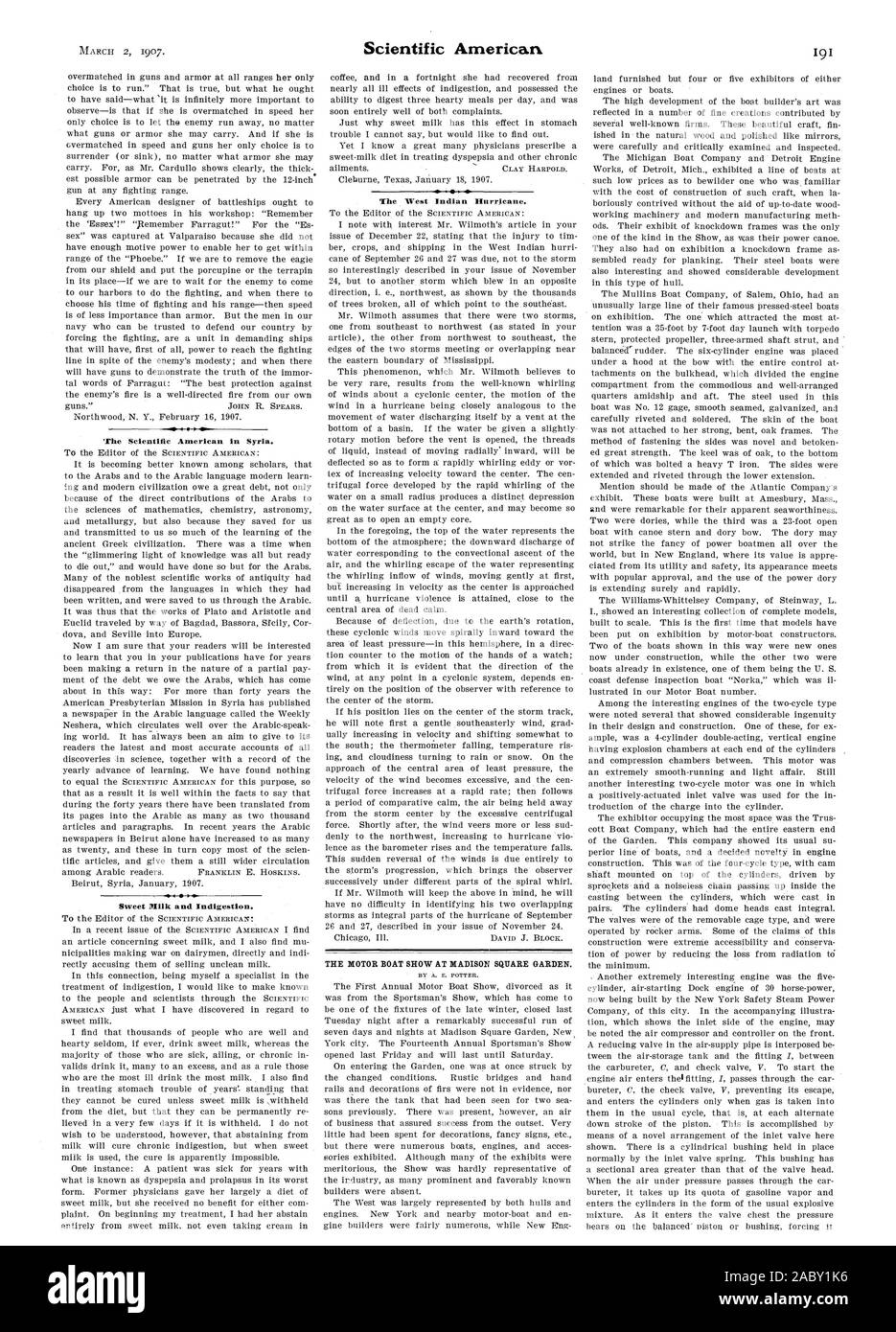 Du lait sucré et de l'indigestion. L'ouest de l'ouragan., Scientific American, 1907-03-02 Banque D'Images