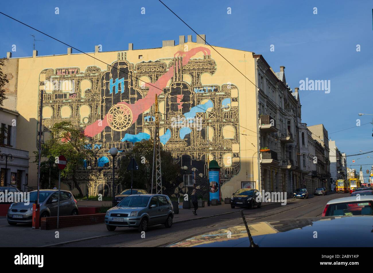 Peinture murale par M-City, 19 rue Legionów, Łódź, Pologne Banque D'Images