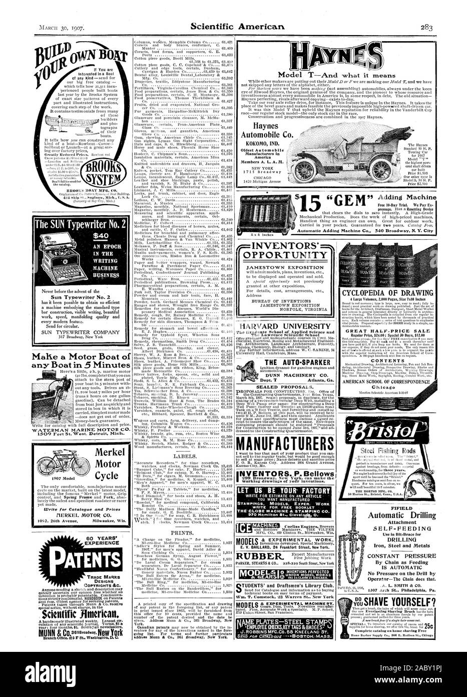 Haynes Automobile Co. KOKOM IND. Les fabricants d'automobiles le plus ancien en Amérique Latine Membres A. L. A. 51. 10 jours d'essai gratuit.. Nous payons Ex. L'ajout automatique Machine Co. 340 Broadway N. Y. Ville MARINE WATERMAN MOTOR CO. 1509 Fort St. West Detroit Michigan EXPOSITION JAMESTOWN HARVARD UNIVERSITY L'École supérieure de sciences appliquées et de l'AUTO-SPARKER DNN CO. Dept. T Atlanta GA, UNE PRESSION CONSTANTE LE SOLEIL Typewriter n° 2 $40 l'ÉPOQUE DANS L'ÉCRITURE M-ACRINE Sun d'affaires Machine à écrire n° 2 Mahe un Motor Yacht de Merkel pour écrire Cycle moteur Catalogue et Tarifs MERKEL MOTOR CO. 10K2 26e Avenue Banque D'Images