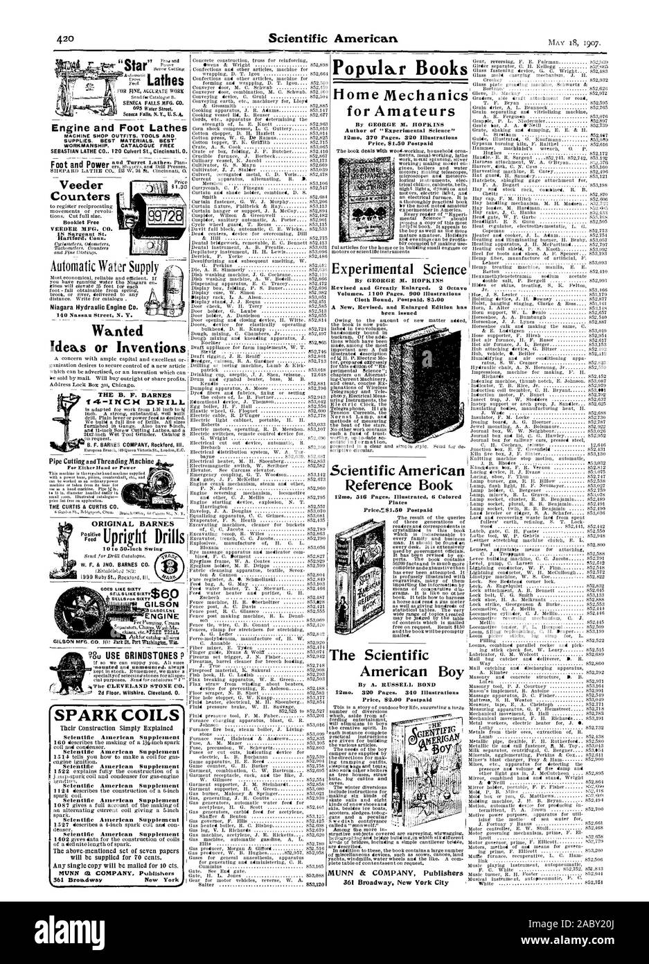 Supplément de Scientific American Scientific American Scientific American SUPPLEMENT Supplement Le premier ensemble de sept documents un seul exemplaire sera envoyé par la poste pour 10 cts. Le B. F. BARNES ; révisé et considérablement augmentée. 2 Volumes Octav. 00 pages. 900 Illustrations relié en tissu $5.00 Postpaid Une nouvelle édition augmentée et révisée a été publié le livre de référence de Scientific American Scientific American Boy : 62,00 positif des services postpayés 12m 516 pages illustrées 6 plaques de couleur PriceT.$1.50 Postpaid MUNN il Company Publishers 361 Broadway New York, 1907-05-18 Banque D'Images