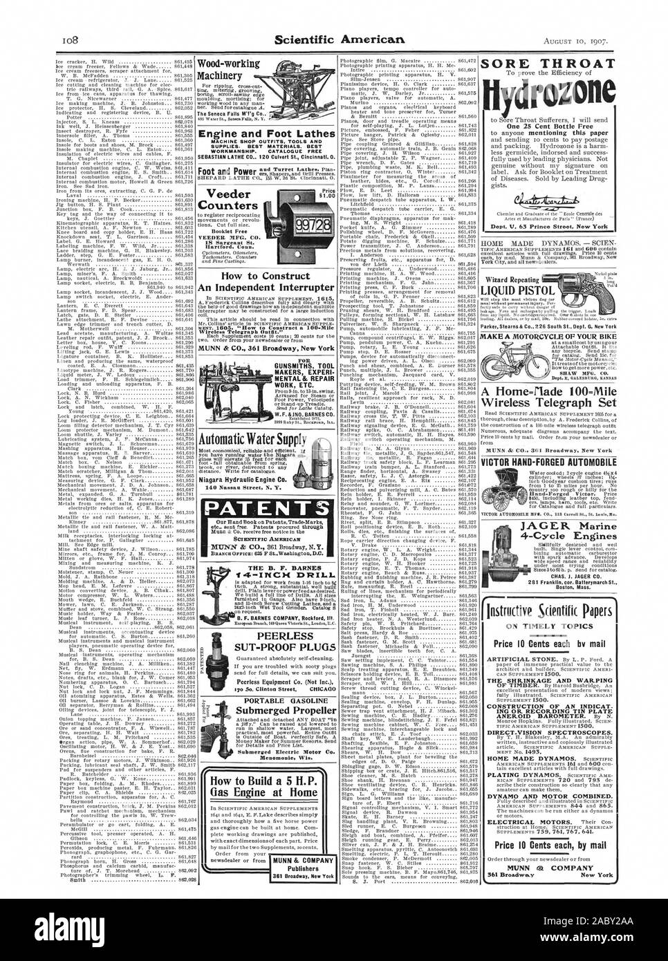 De fabrication. Catalogue gratuit SEBASTIAN LATHE CO 120, rue du ponceau de Cincinnati. 0. Le B. F. BARNES 14 POUCES PERCER branche européenne 149 Rue de la reine Victoria LondonE.ch. Bouchons à l'épreuve des tableaux à moteur à gaz Accueil 361 Broadway New York Moteur électrique immergée Co. Menomonie Wisconsin Wizard répétant PISTOLET LIQUIDE maux de gorge drozone Arts et Manufactures de Paris ' (France) Dept. V 63 Prince Street New York Parker Stearns & Co. 226 South St. Dept. C. New York instructif Articles scientifiques sur des sujets d'actualité : 10 cents chacun par la poste le rétrécissement et la déformation D'UNE CONSTRUCTION OU D'ING a indiqué. La plaque d'étain d'enregistrement Banque D'Images
