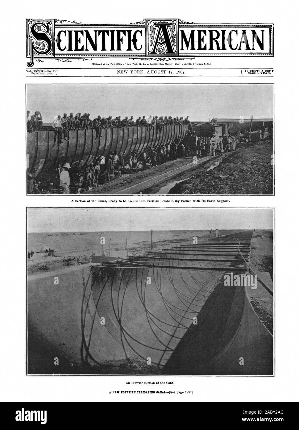 Une section du canal prêt à être mis en place avant d'être emballés avec son support de la Terre. Une Section de l'intérieur du canal., Scientific American, 1907-08-17 Banque D'Images