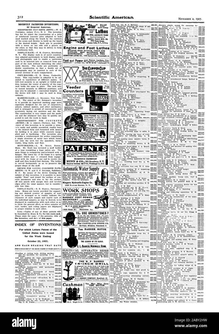 SENECA FALLS MFG. 695 rue de l'eau Co. et tours moteur PIED MACHINE SHOP TENUES OUTILS ET FOURNITURES. Les meilleurs matériaux. Finition meilleure. Catalogue gratuit SEBASTIAN LATHE CO 120, rue du ponceau de Cincinnati. 0. Le CLIPPER CLIPPER COUPE MFG. Compteurs CO. gratuitement Livret MFG VEEDER. CO. Hartford Connecticut PAPETERIE JE N L'Office. Banque mondiale. L'ÉCOLE OU À LA MAISON EN UTILISANT SEULEMENT 5 fixations réglables WASHBURNE BREVET Il y a un réel plaisir à leur utilisation ainsi que les brevets MUNN & Co., 361 Broadway, NEW YORK) l'alimentation en eau automatique moteur hydraulique Niagara Co. ATELIERS BARNES' MACHINES D'ALIMENTATION PIED W. F. JOHN BARNES & Co., 1999 Banque D'Images