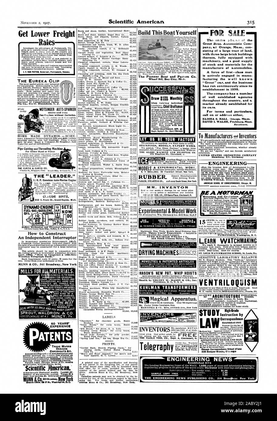 Faire baisser les taux de fret I. T. VAN PATTEN SICRETART PORTSMOUTH. La Virginie. Le CLIP AUTO-MOTSINGER EUREKA SPARKER de moteurs à gaz sans piles. Notre travail EST DE FAIRE DES MACHINES POUR MOUDRE LE GRAIN ET LES ROCHES DE CONCASSAGE BROYAGE DE TOUTES LES MATIÈRES. Nous nous occupons de TOUS LES TYPES DE MATÉRIAUX DE LA TONNE DE SEMENCES 10-RACINES ET D'HERBES PAR UN pro-cessus inégalée. Si vous voulez que l'USINE OU PONCEUSE VENIR;POUR OBTENIR LE MEILLEUR -SPROUT WALDRON & CO., 60 ans d'EXPÉRIENCE DES MARQUES DE COMMERCE BREVETS DESSINS INDUSTRIELS DROITS D'AUTEUR &C. N'importe qui d'envoyer un croquis et de l'invention est d'une description peut probablement brevetable. La communication. Scientific American Banque D'Images