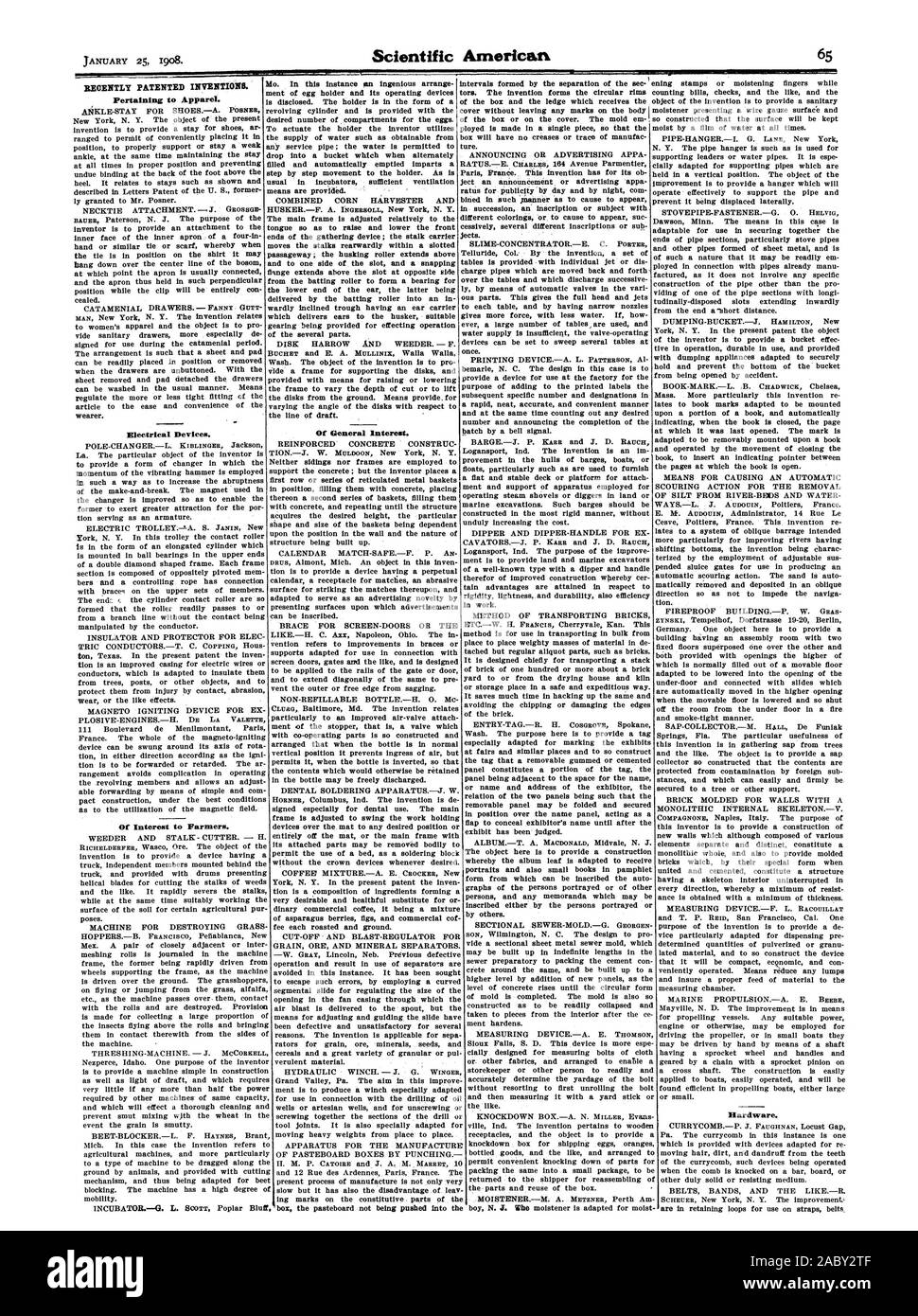 Récemment les inventions brevetées. Relatives à l'habillement. Les appareils électriques. D'intérêt pour les agriculteurs. Le matériel. D'Intérêt Général., Scientific American, 1908-01-25 Banque D'Images