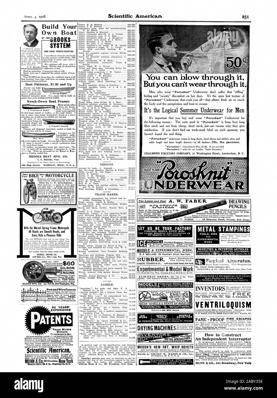 Construire votre propre bateau ''BROOKS SYSTÈME ET ENREGISTRER les trois-quarts des modèles bateau 1,50 $ et jusqu'BROOKS VOILE MFG. CO. Knock-Down Cadres flake votre bateau avec la moto Printemps Cadre Merkel toutes les routes sont des routes lisses et chaque trajet un plaisir Ride 60 VA COMME SOIXANTE GILSON ESSENCES POUR MOTEURS MOTEUR pour la crème de pompage Fer et clôtures 60 ANS D'EXPÉRIENCE DES MARQUES DE COMMERCE BREVETS DESSINS INDUSTRIELS DROITS D'AUTEUR &C. Scientific American. Les marques. Les étiquettes. répondre Munn & Co. 361 Broadway New York. & Le travail expérimental. E. C. BAILLARD. 24 rue de Francfort. New York. MACHINES À SÉCHER EN CAOUTCHOUC MODÈLES Appareil magique. EXPERIMENTAL Banque D'Images