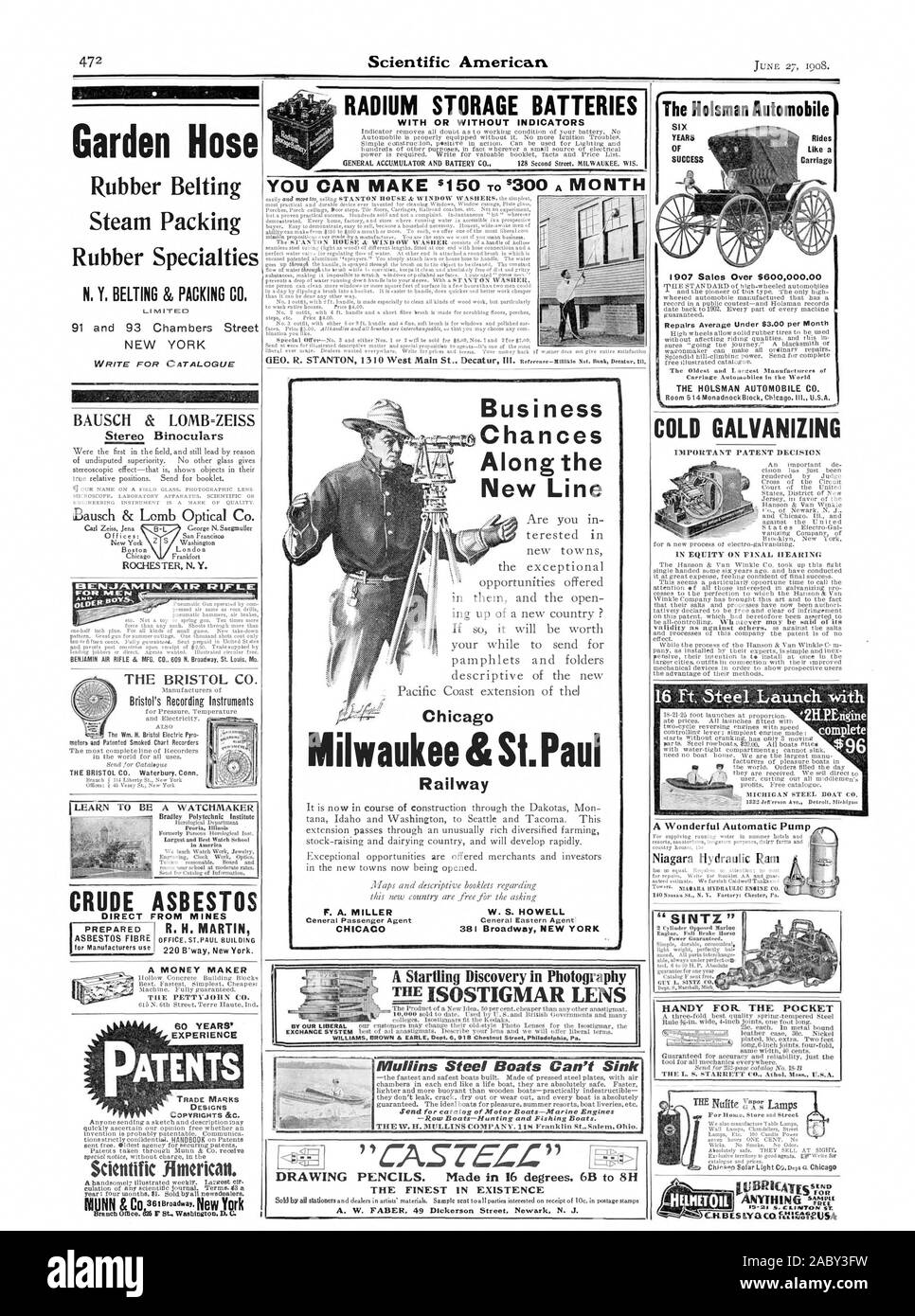 Tuyau de jardin RADIUM STOCKAGE BATTERIES AVEC OU SANS INDICATEURS La Holsman SIX ANS DE SUCCÈS Automobile Rides comme une entreprise de transport le long de la nouvelle ligne chances nouvelles villes Chicag & Milwaukee St. Paul Railway Ceneral CHICAC Agent passager W. S. HOWELL Agent général de l'Est 381 Broadway New York une découverte surprenante dans la photographie Mullins Bateaux Acier Can't Sink 'CASTELIZ' DIMENSIONS crayons. En fait 16 degrés. Go à 8 h LE MEILLEUR DE L'EXISTENCE  = vapeur courroie de caoutchouc caoutchouc Emballage Specialties N. Y. BELTING & PACKING CO. 91 et 93 Chambers Street ÉCRIRE POUR LE CATALOGUE du Bristol BRISTOL CO. R Banque D'Images