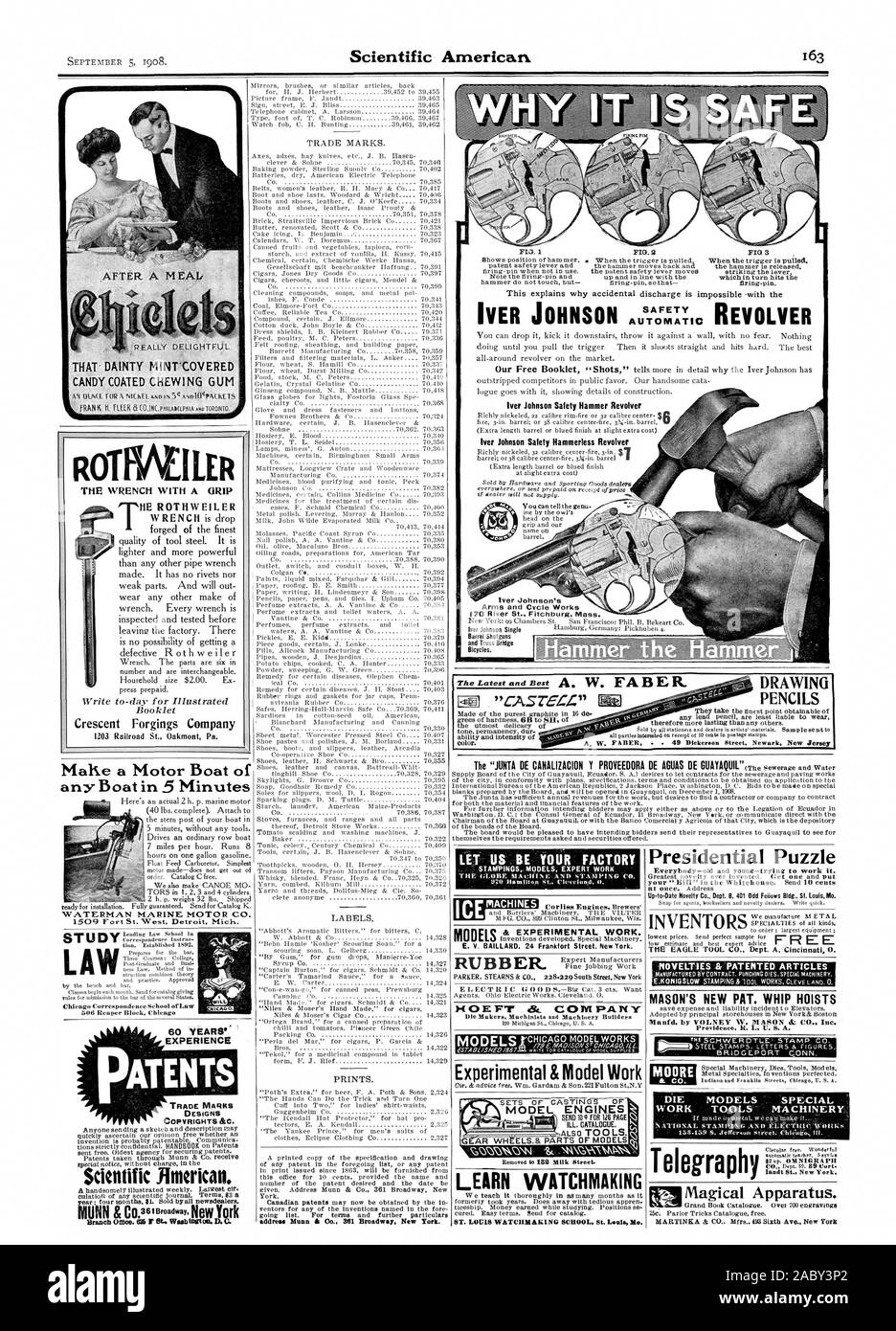 Le chewing-gum enrobée d'un WRENCHWITH Société Forgings Crescent GRIP CRAYONS DESSIN ton dur permanence capacité et l'intensité de la couleur. FIG. J'Iver Johnson  %7:Pr'IC Iver Johnson REVOLVER Revolver Marteau Sécurité Iver Johnsonialety Revolver Hammerless Iver Johnson's et le pont de la botte des bicyclettes. Mahe un Motor Yacht de MARINE WATERMAN MOTOR CO. 1509 Fort St. West Detroit Michigan BREVETS EXPÉRIENCE Rmerican scientifique. a' se ces. Les marques. Imprime. adresse Munn k Co. 361 Broadway New York.  Une usine de caoutchouc de télégraphie le travail expérimental. Modèle de travail expérimental et le modèle DE PIÈCES MOTEURS ELS MODÈLES Banque D'Images