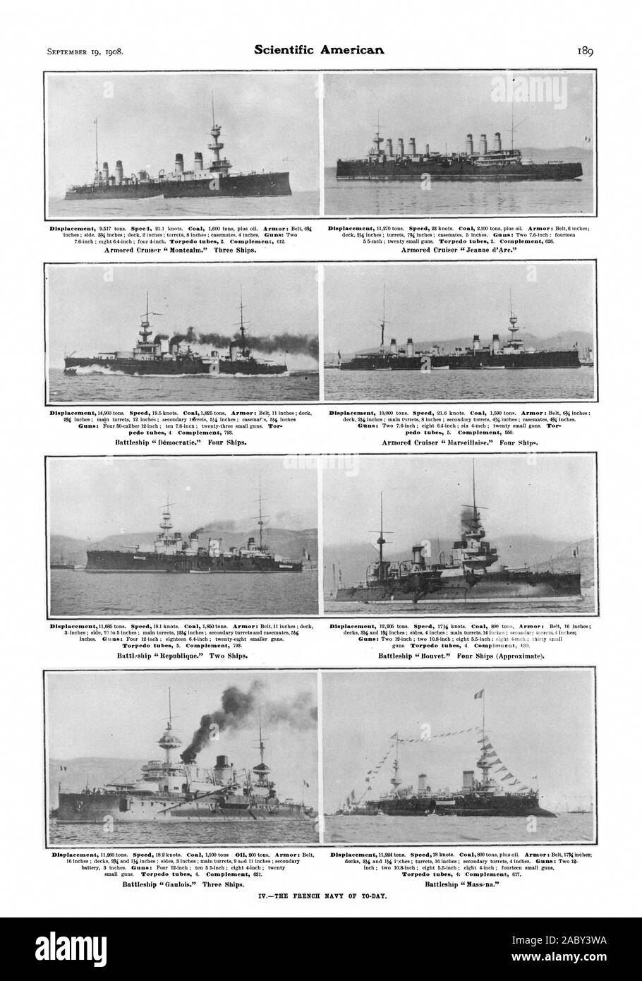 La MARINE FRANÇAISE D'AUJOURD'HUI., Scientific American, 1908-1909-19 Banque D'Images