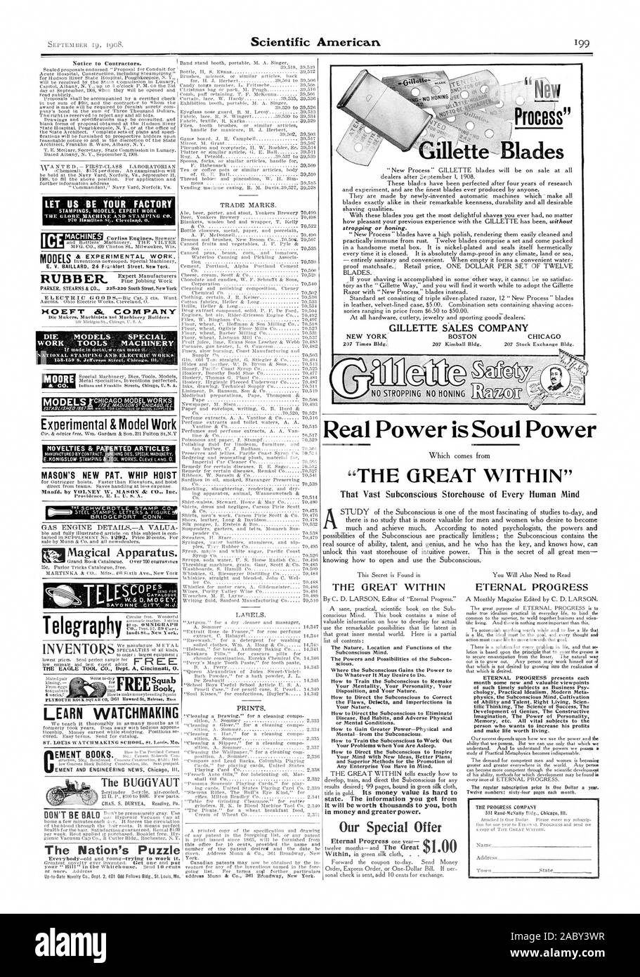 E. C. BAILLARD. 24 rue de Francfort. New York. HOEFT CAOUTCHOUC' 8c COMPANY Les machinistes et les constructeurs de machines OUTILS DE TRAVAIL SPÉCIAL MODÈLES DIE MACHINERY 3459 S. Jefferson Street. Chicago. MOORE de l'Indiana et Franklin Rue Chicag U. S. A. Avis aux entrepreneurs. Laissez-NOUS ÊTRE VOTRE TRAVAIL D'EXPERT MODÈLES EMBOUTIS EN USINE 9:0 Hamilton ut 0 Cleveland. Le travail expérimental et le modèle modèles Nouveautés & ARTICLES BREVETÉS DE MASON télégraphie nouvelle PAT. Palan à fouet. Manfd par VOLNEY W. MASON & Co Inc. Providence. R. Je U. S. A. MOTEUR À GAZ, plus de détails.-UNE VALLTA Vente par Munn & Co. et tous les marchands de journaux. F3 Appareil magique Banque D'Images