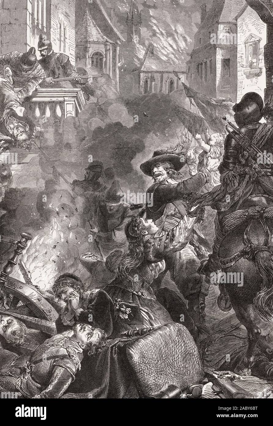 Le siège et la destruction de Magdeburg en 1631 par les troupes impériales en vertu de Tilly et de Pappenheim, Guerre de Trente Ans Banque D'Images