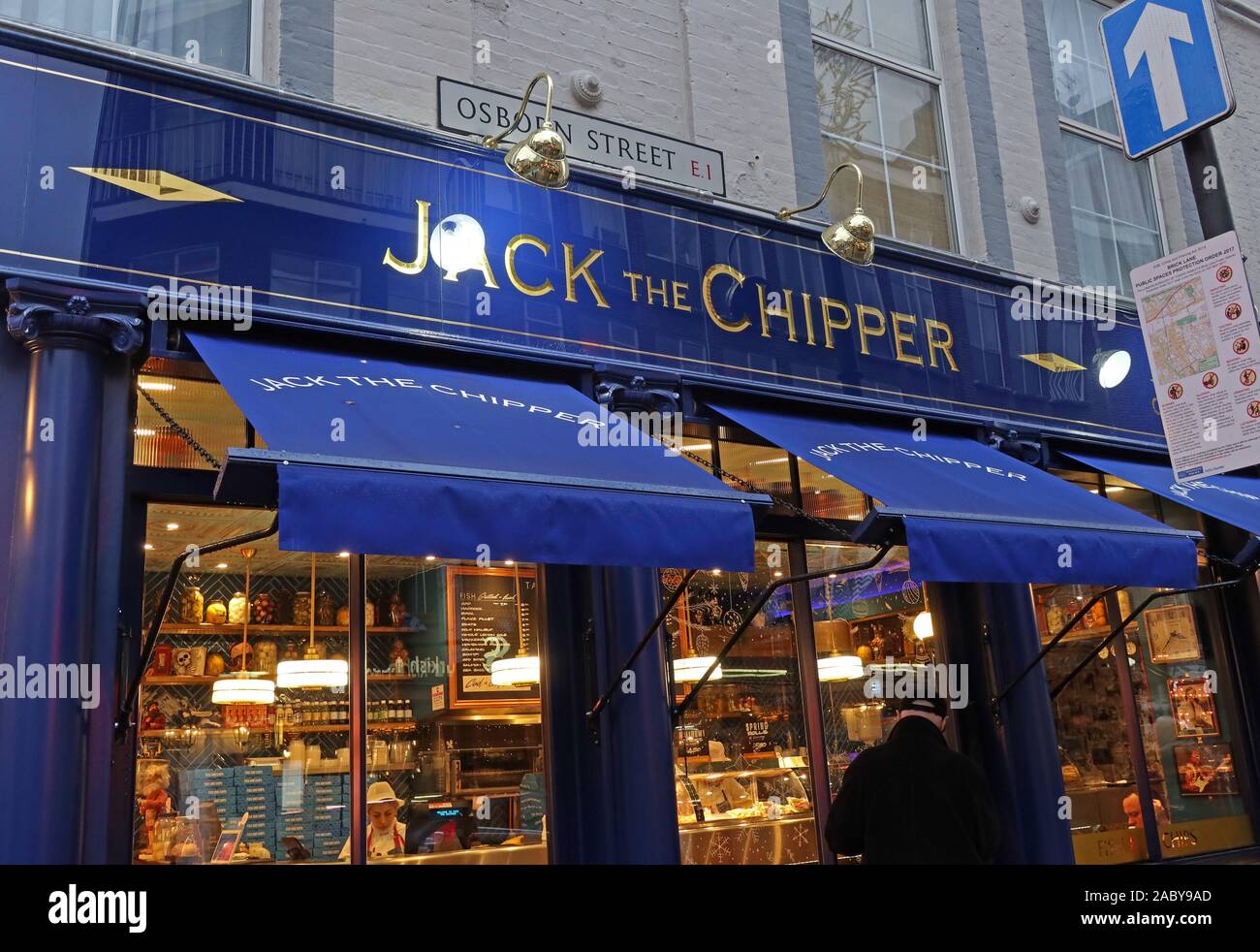 Jack The Chipper, nommé d'après Jack The Ripper, 74 Whitechapel High St, Aldgate, Shadwell, Londres, Angleterre, Royaume-Uni,   7 QX Banque D'Images