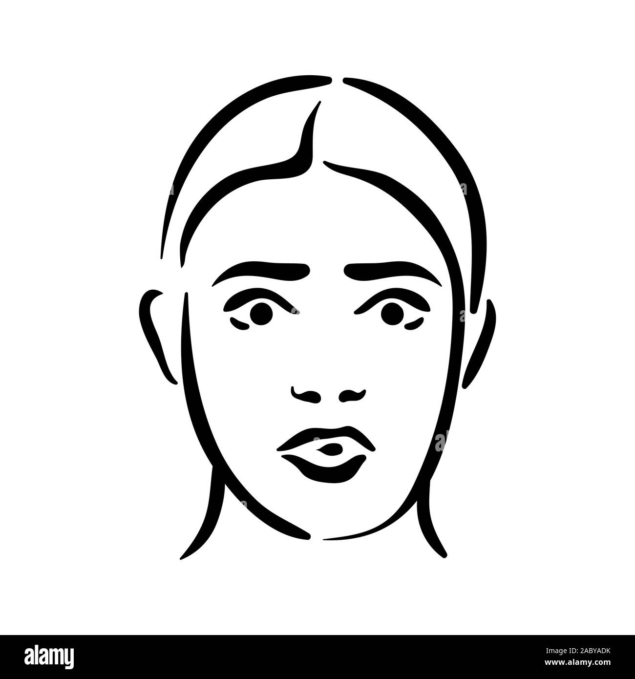 Peur scary girl face icône sur fond blanc Illustration de Vecteur