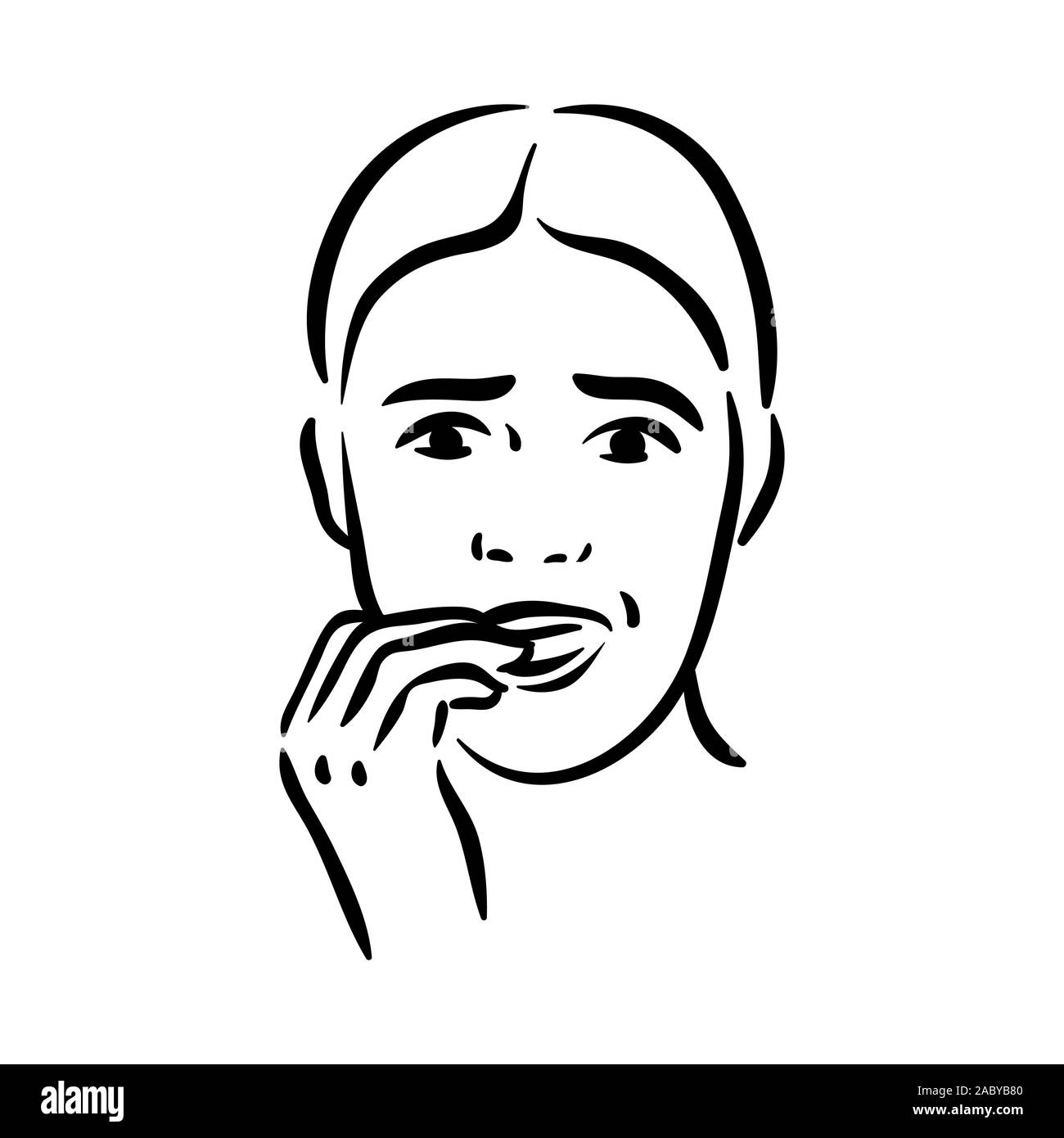 Peur scary girl face icône sur fond blanc Illustration de Vecteur