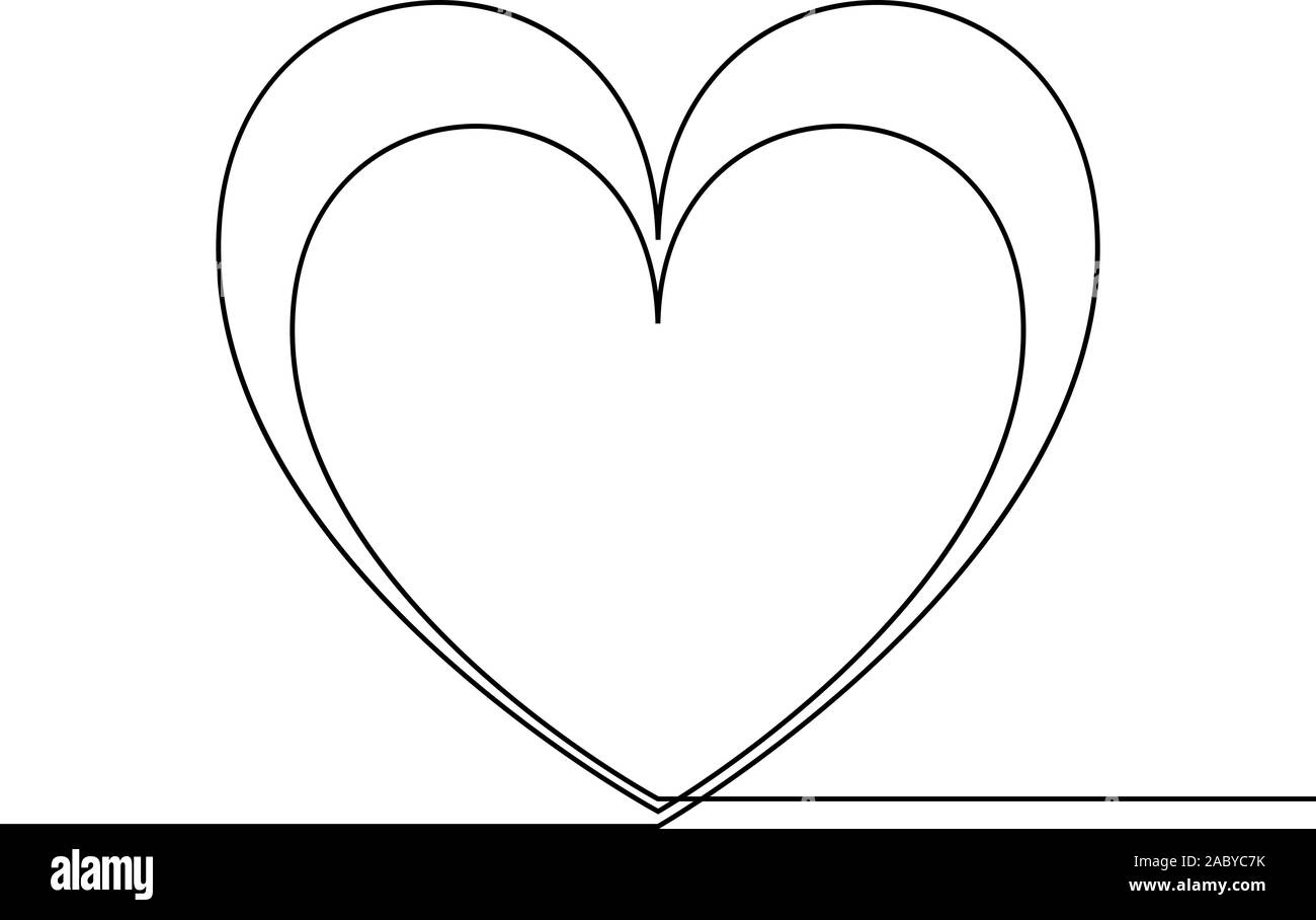 Dessin de ligne continu deux coeurs, noir et blanc illustration minimaliste de l'amour gratuit. Un ou deux coeurs Illustration de Vecteur
