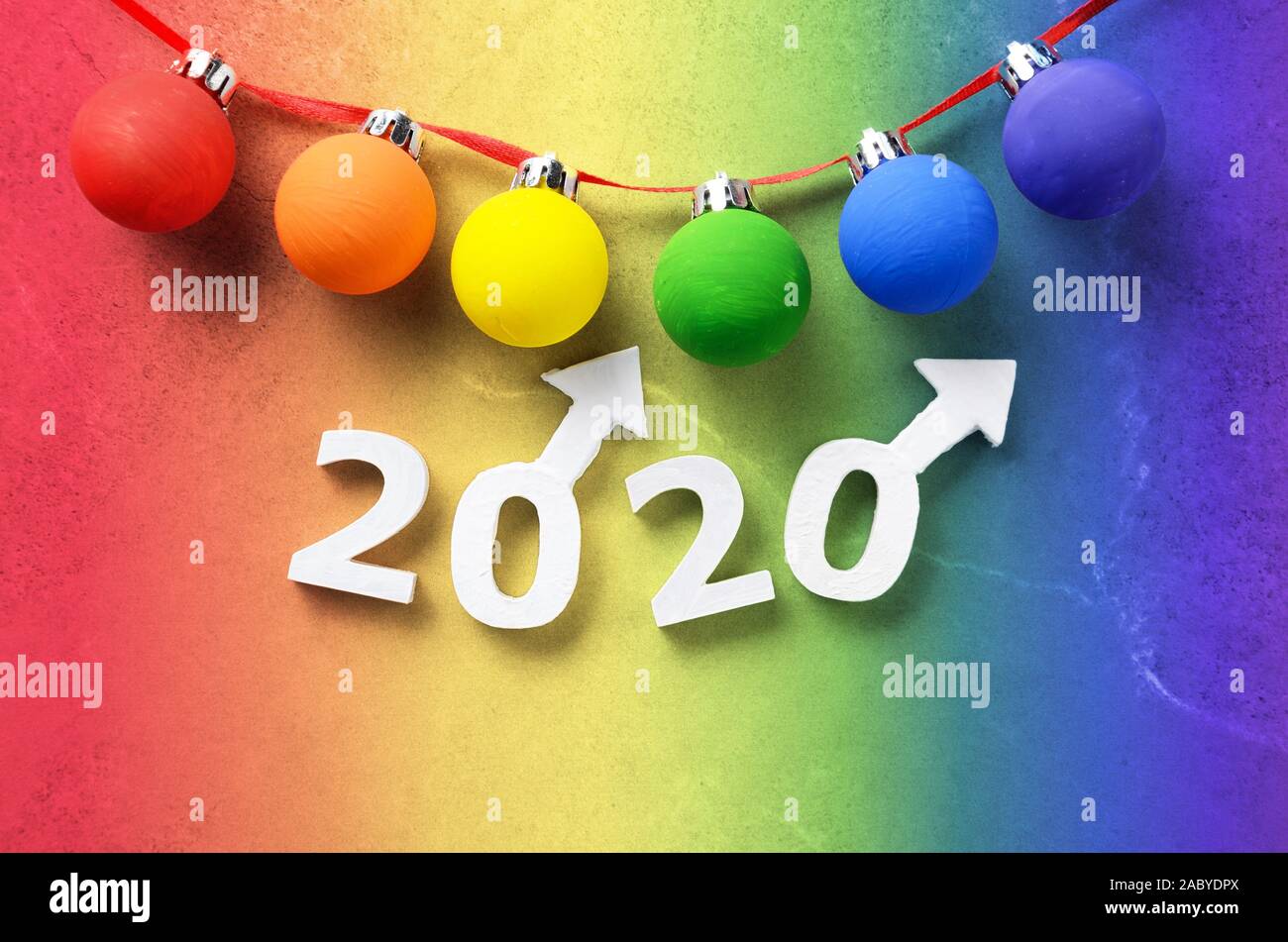 Nouvel An voeux ou carte de Noël pour 2020 montrant deux hommes symboles de Mars Banque D'Images